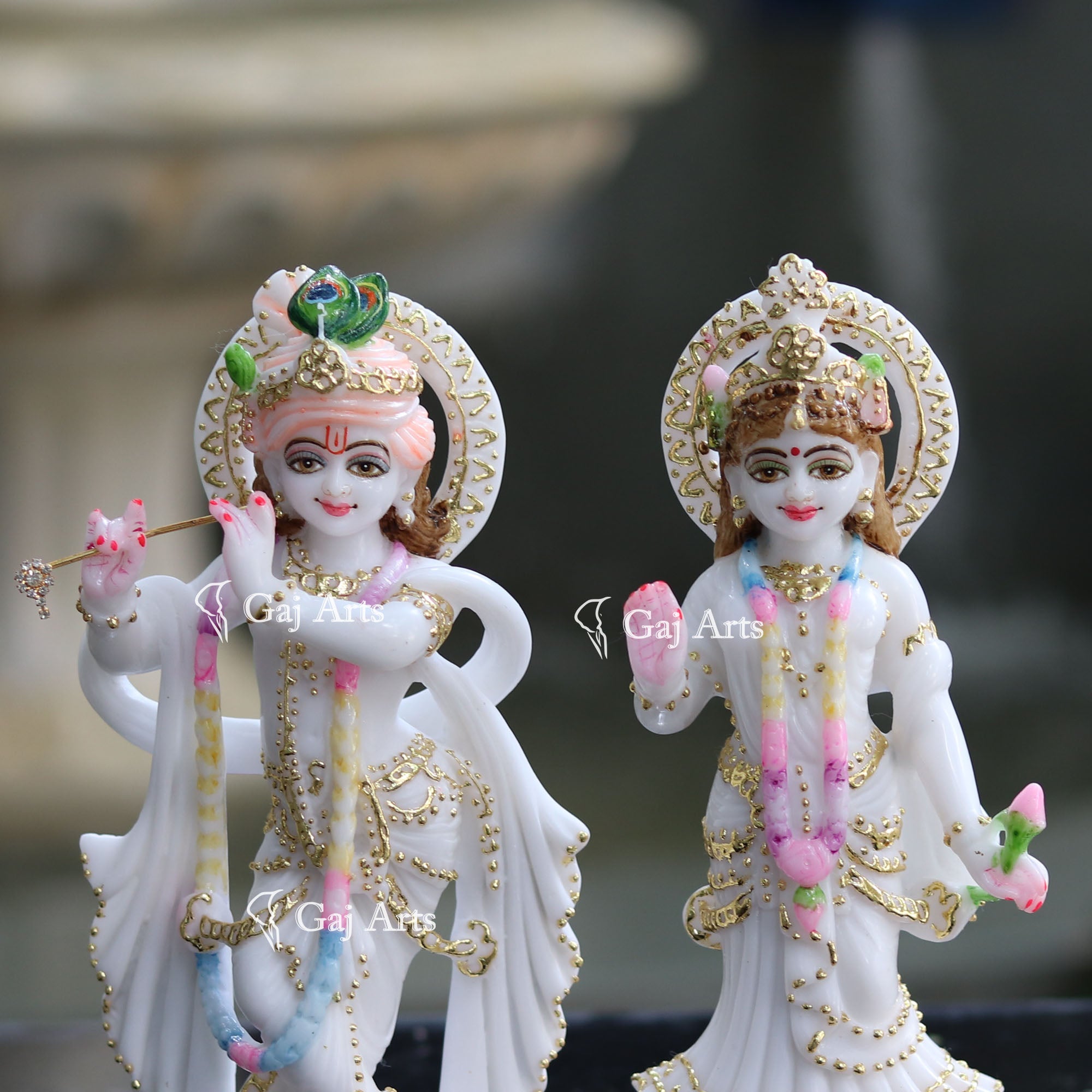 White Marble Radha Krishna Idol | 9 Inch