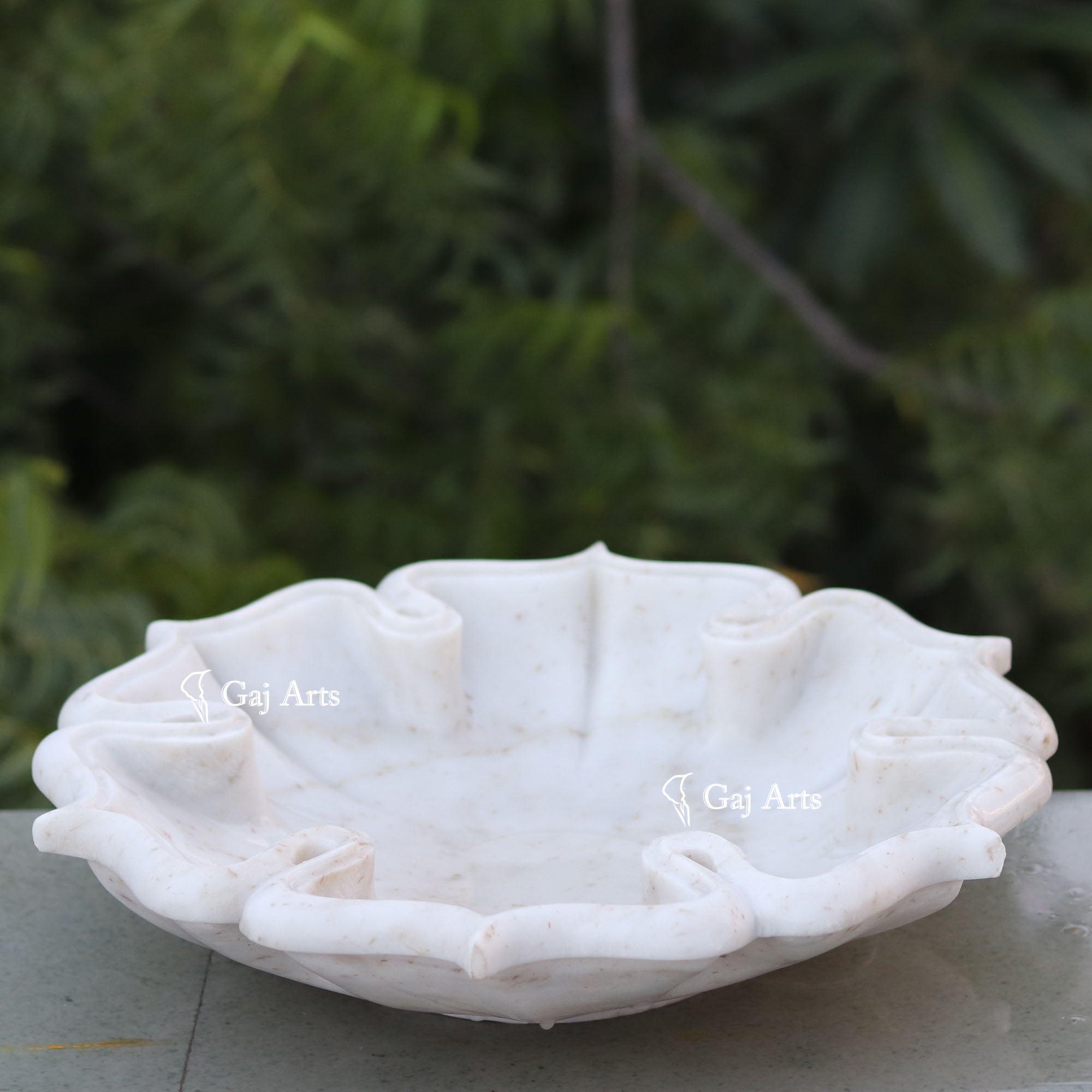Rajasthan White Marble Flower Uruli | 15 Inch