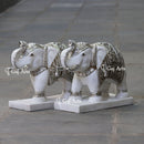 White Marble Korean Silver Elephant Statue | 18 Inch