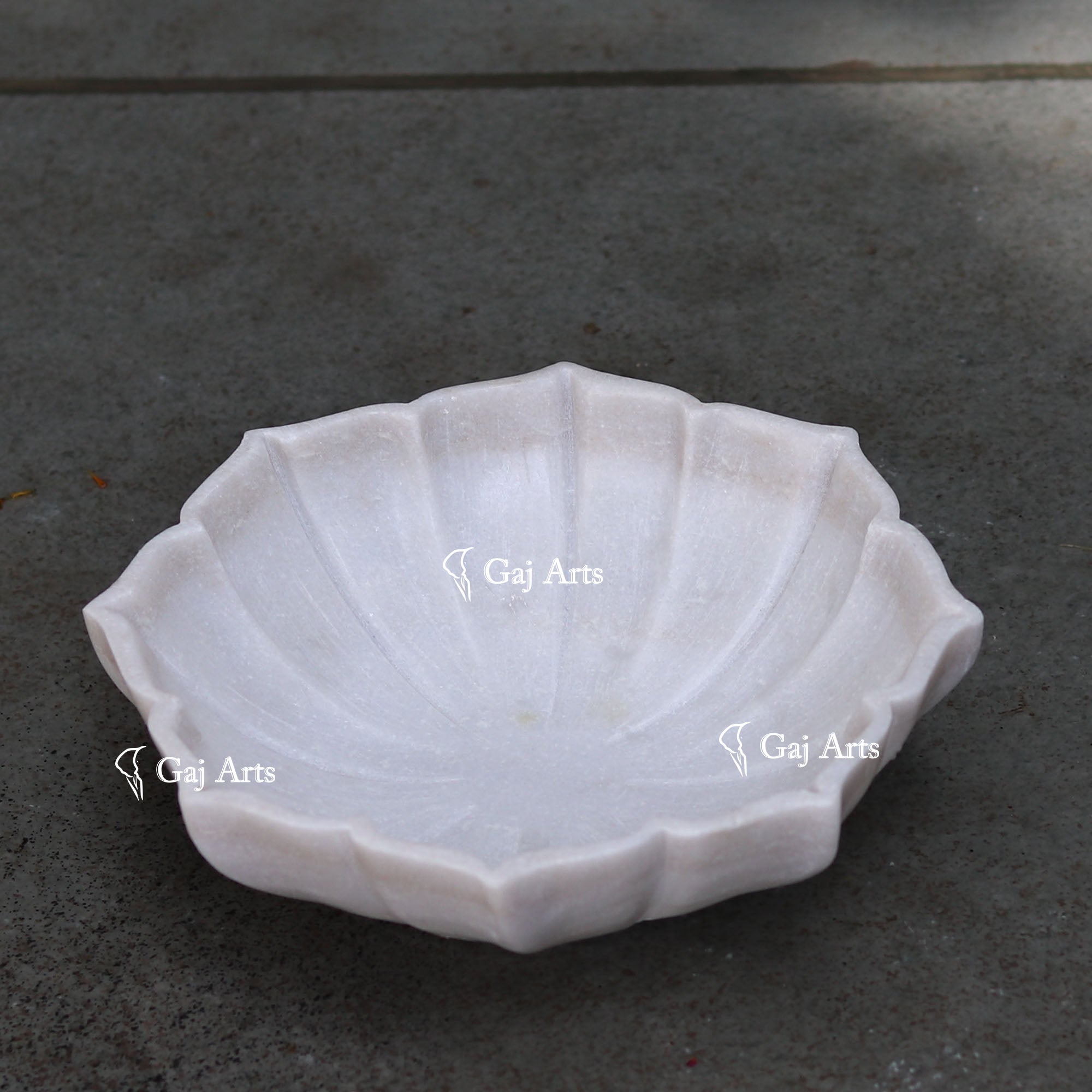 White Marble Sculpted Flower Bowl | 9 Inch