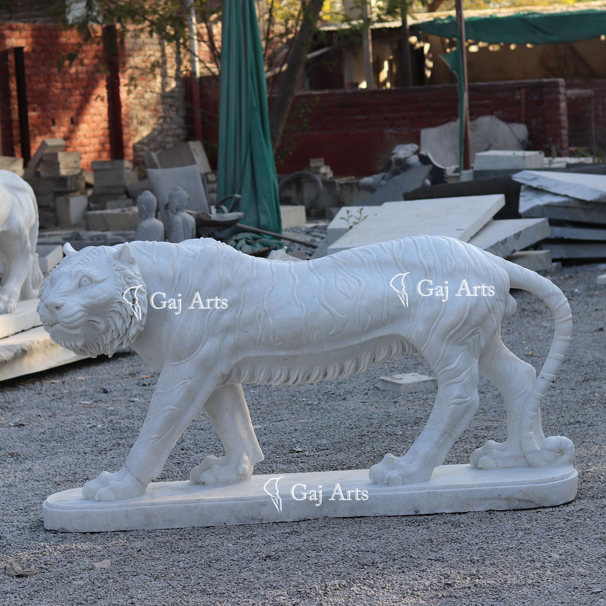 White Marble Grand Tiger Sculpture | 72 Inch