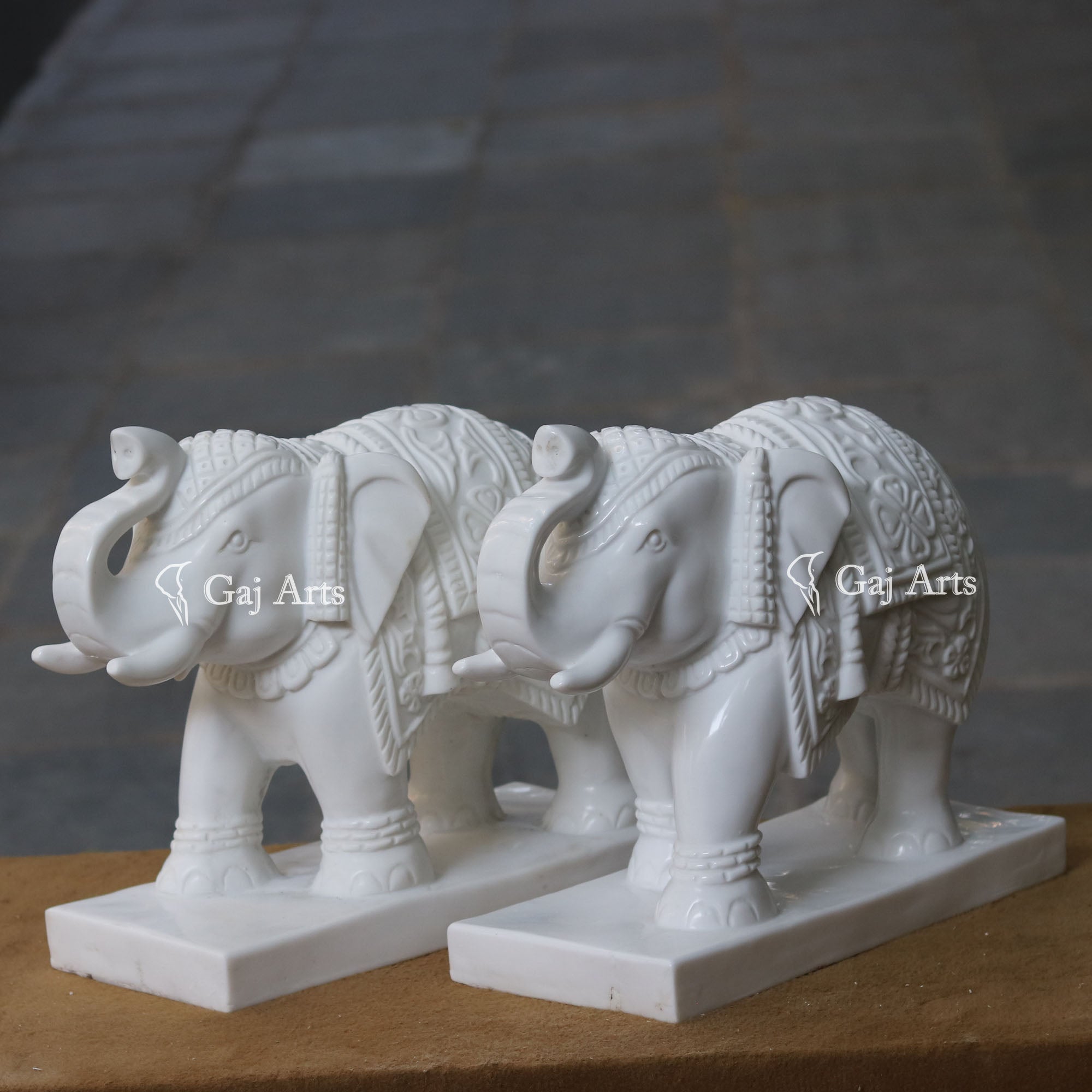 White Marble Elephant Statue | 18 Inch