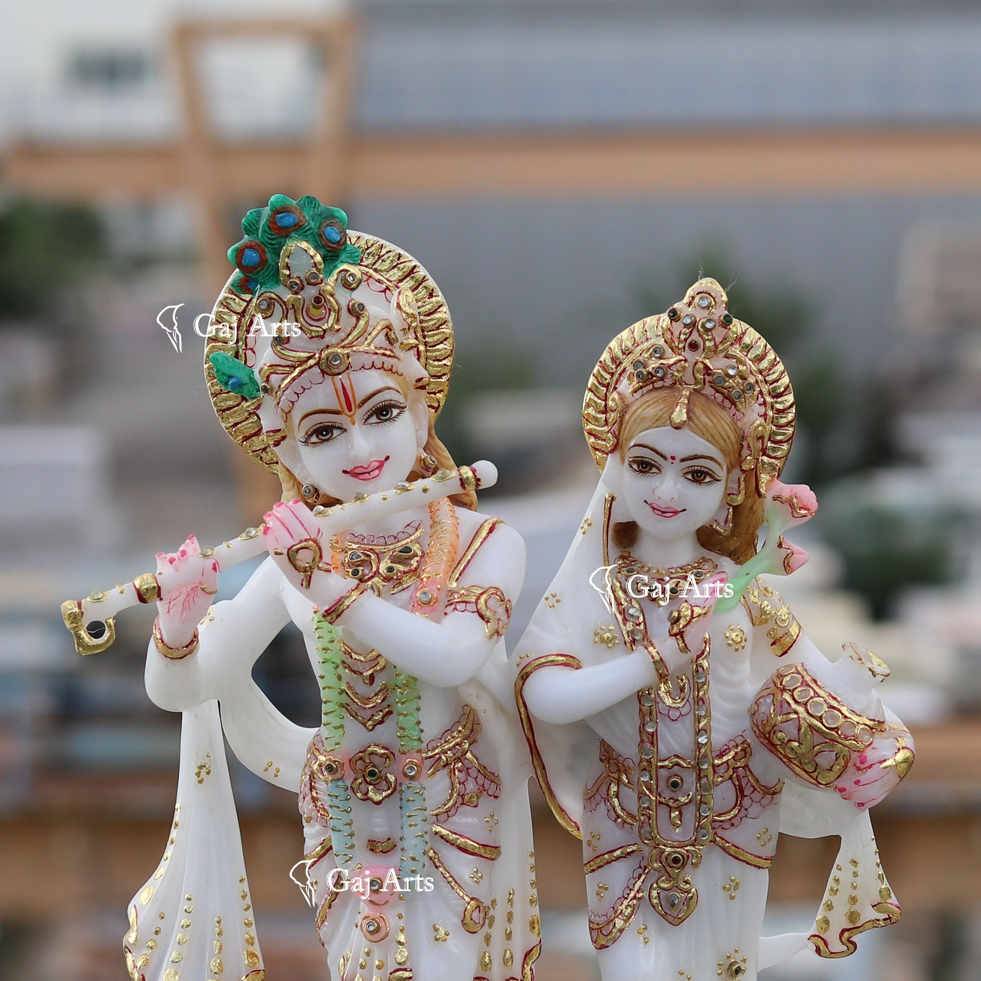 White Marble Ethiopia Radha Krishna Jodi Idol | 12 Inch