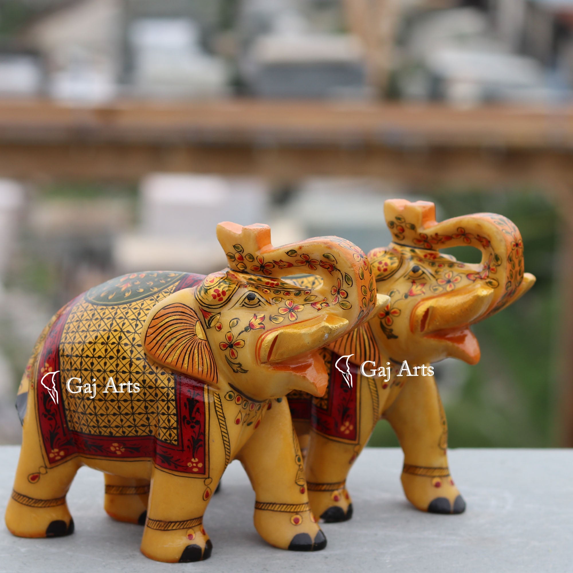 White Marble Antique Finish Elephant Idol | 7 Inch
