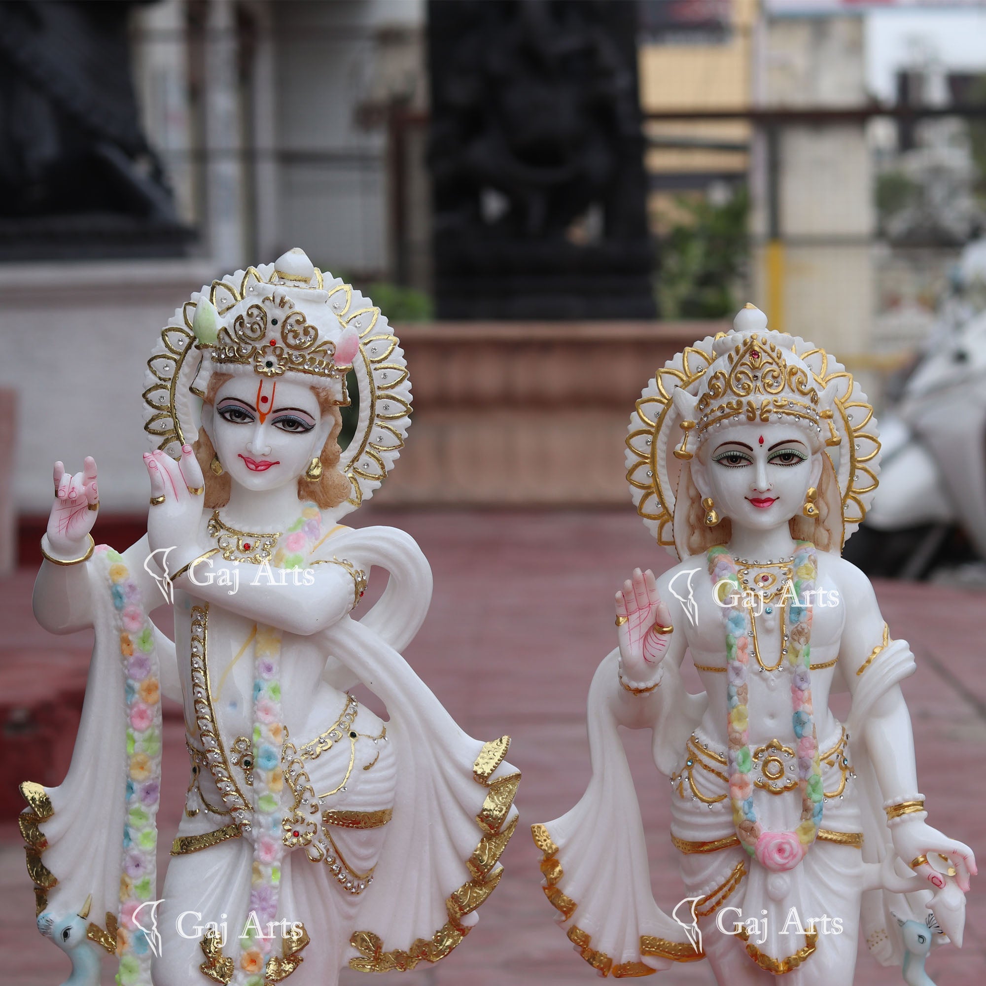 Super White Makrana Marble Radha Krishna Idol | 24 Inch