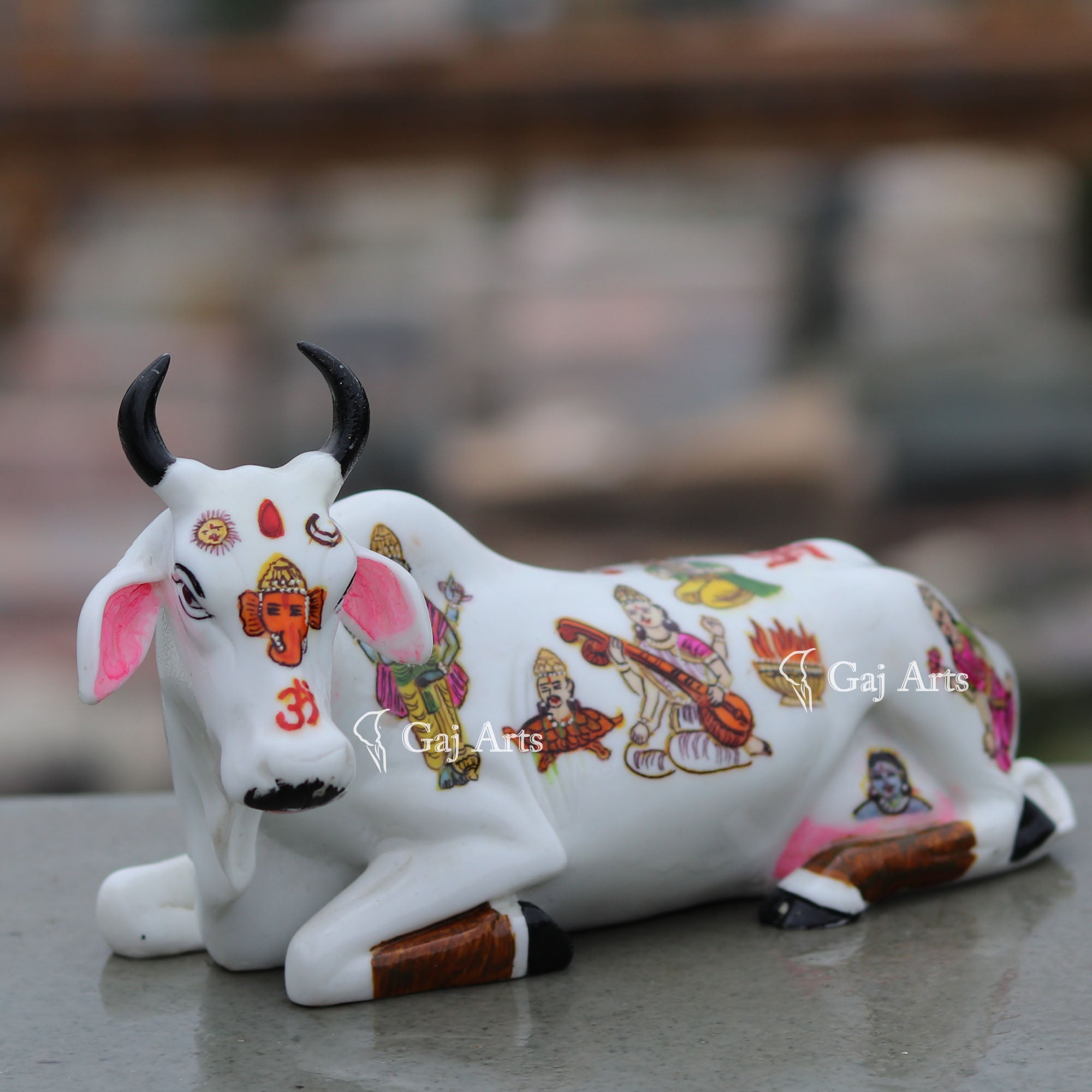 Makrana Marble Powder Cow Idol | 10 Inch