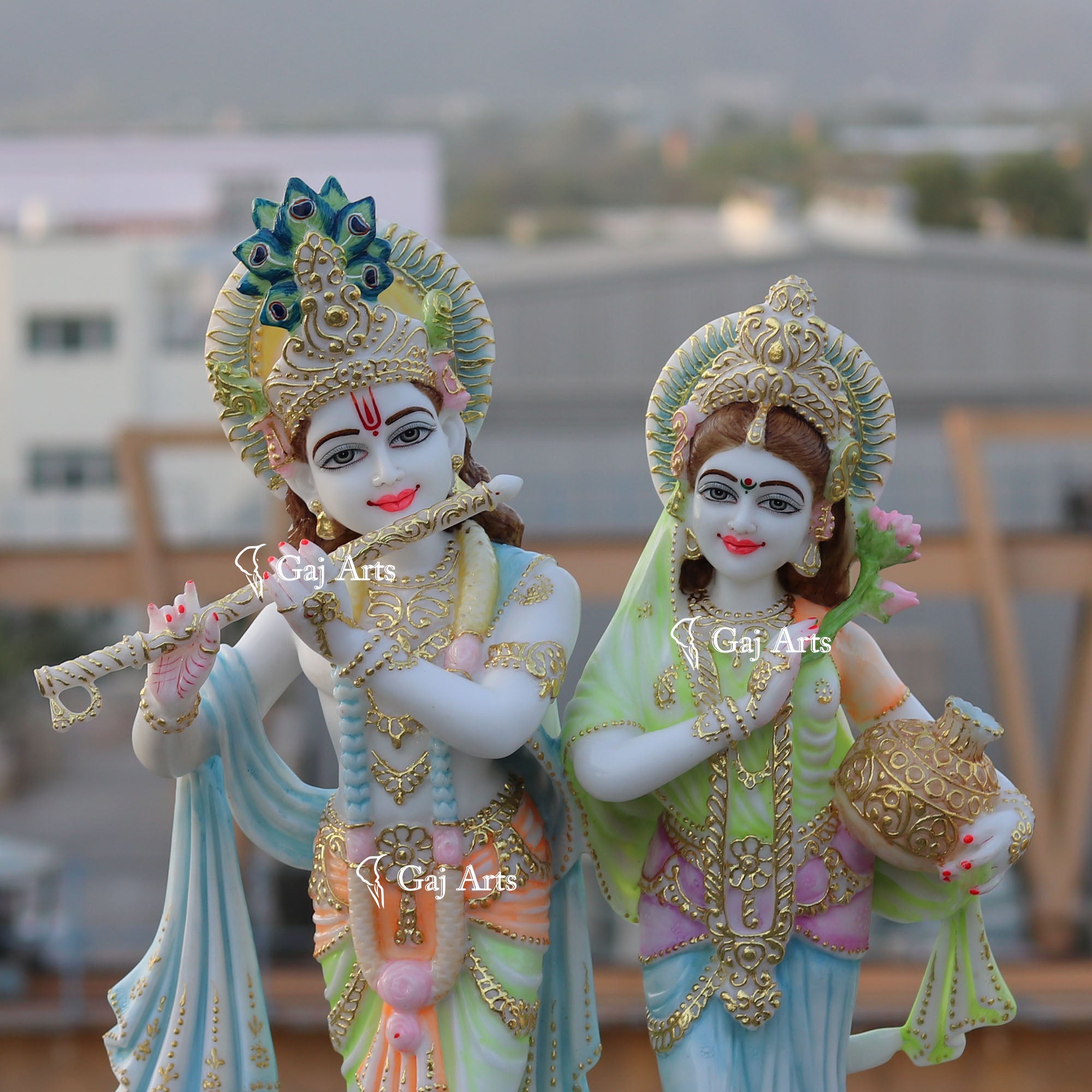 White Marble Ethiopia Radha Krishna Jodi Idol | 27 Inch