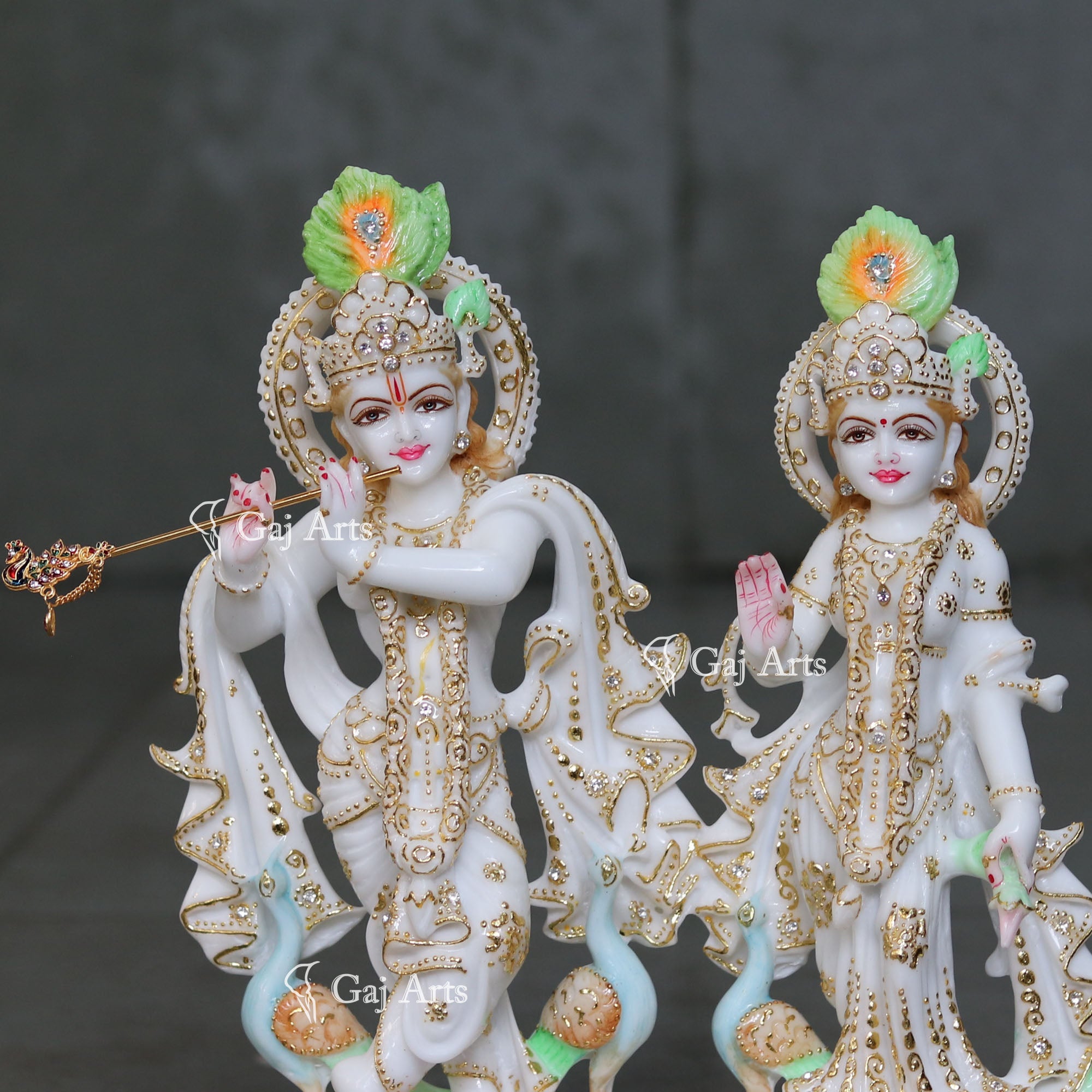 White Marble Ethiopia Radha Krishna Jugal Jodi Statue | 15 Inch