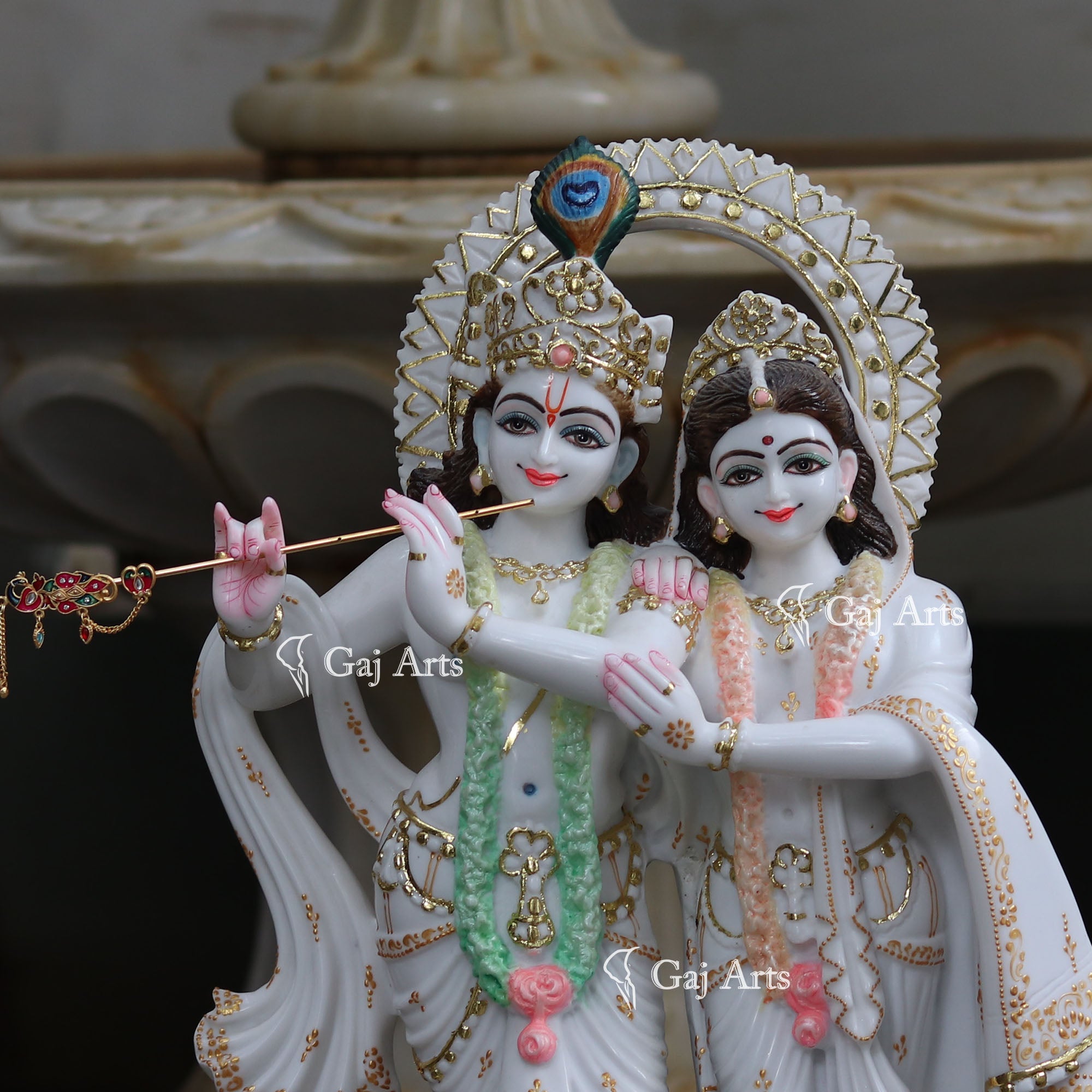 White Marble Ethiopia Radha Krishna Jodi Idol | 24 Inch