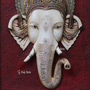 White Antique Finish  Ganpati Face Wall Panel | 48 Inch