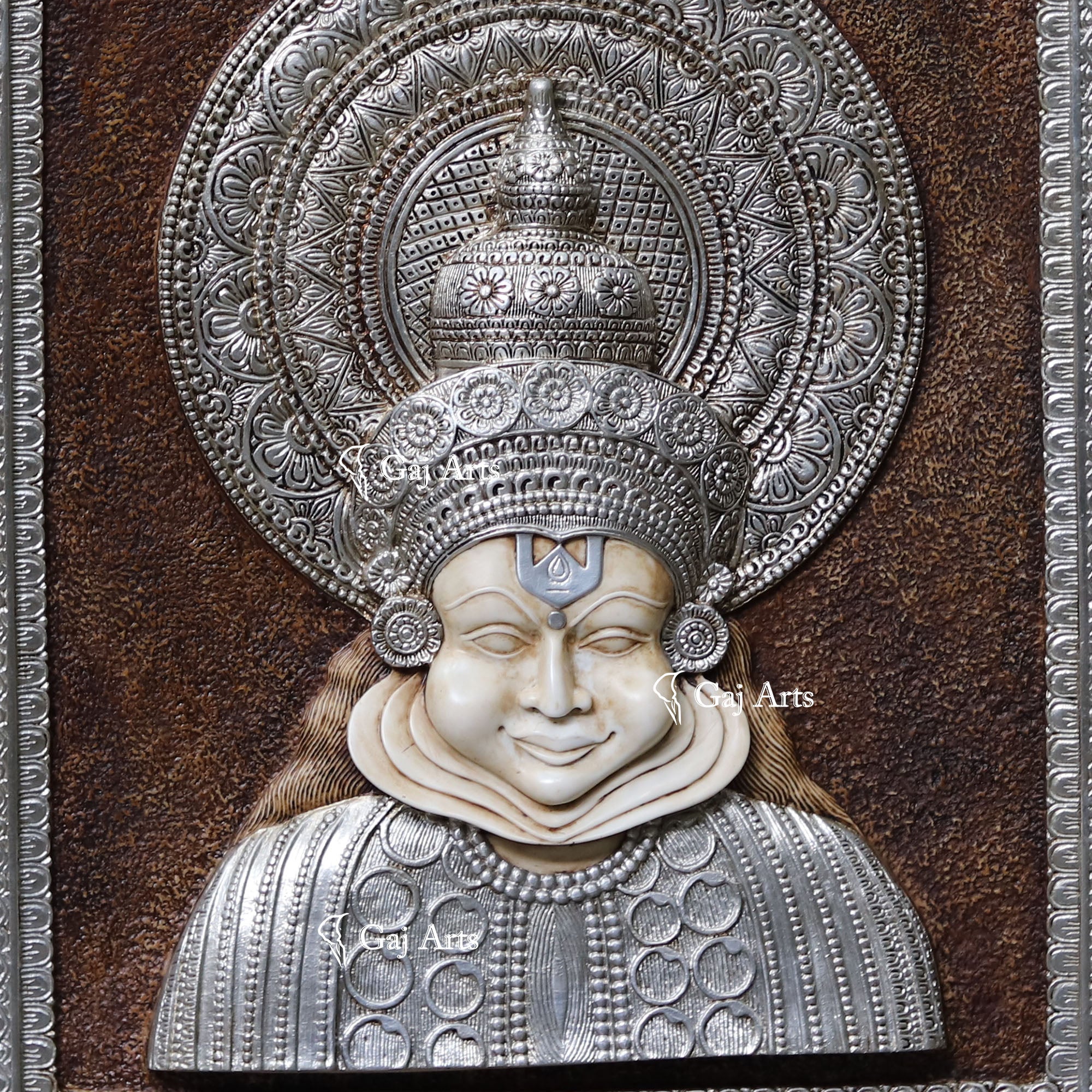 Antique Finish Kathakali Wall Panel Silver Art | 48 Inch