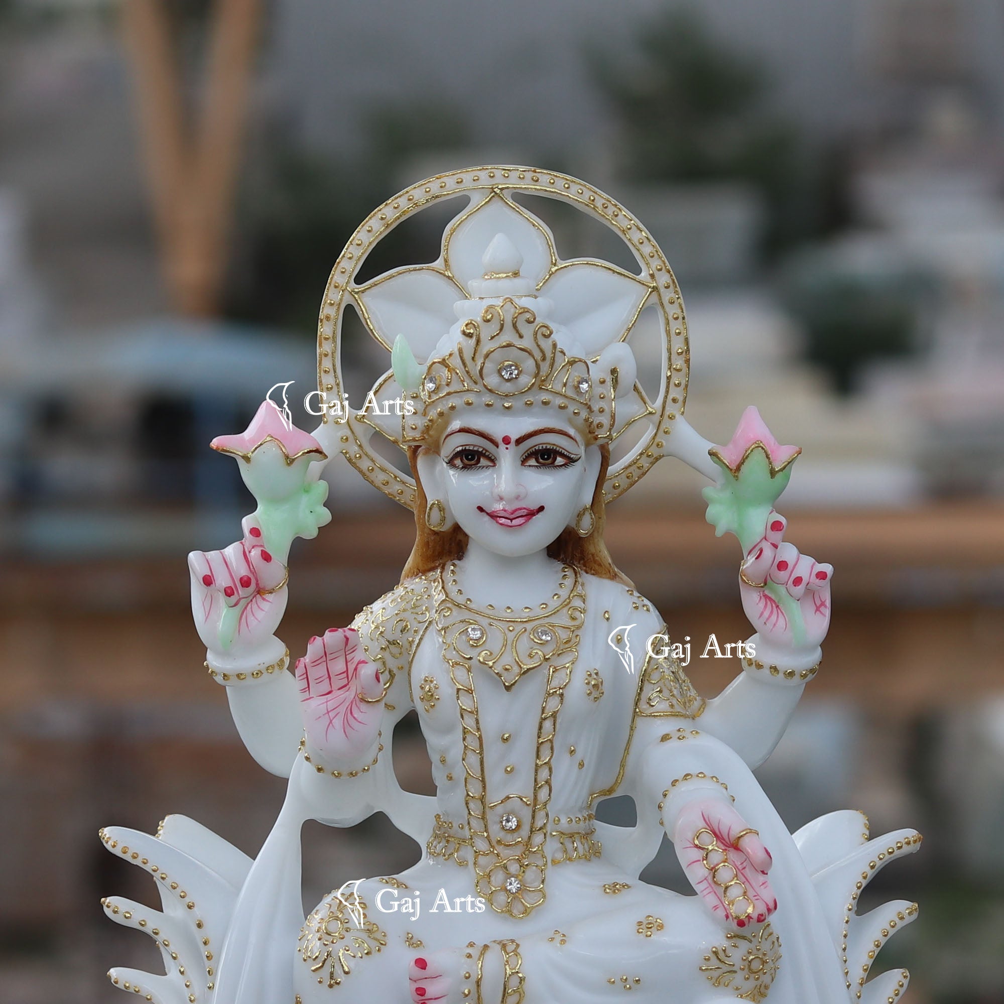 White Marble Ethiopia Lakshmi Idol 12 Inch