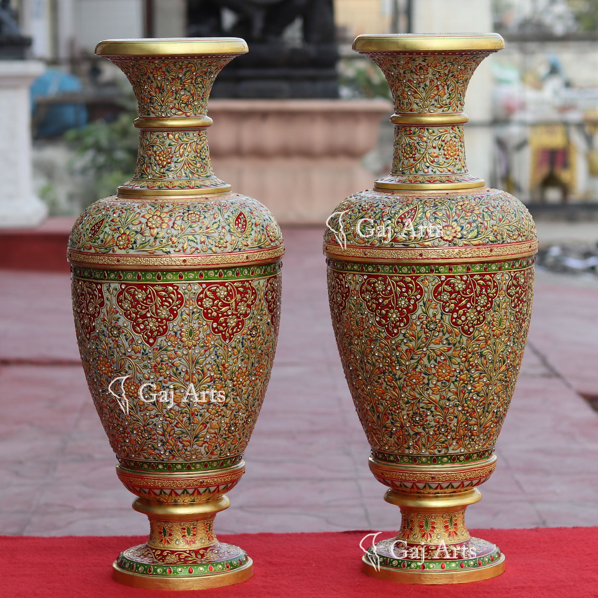 White Marble Meenakari Vase | 27 Inch