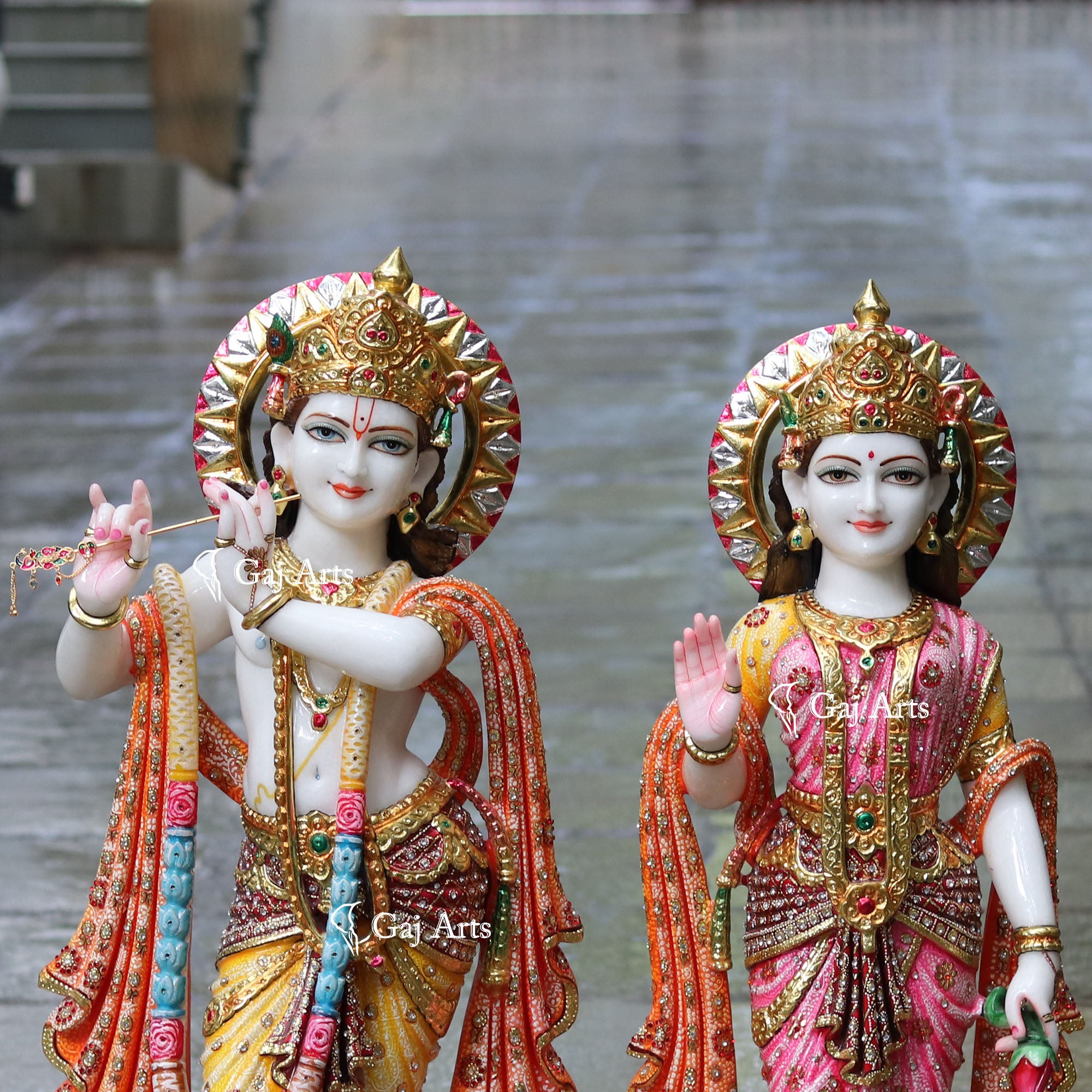 White Vietnam Marble Radha Krishna Idol | 36 Inch