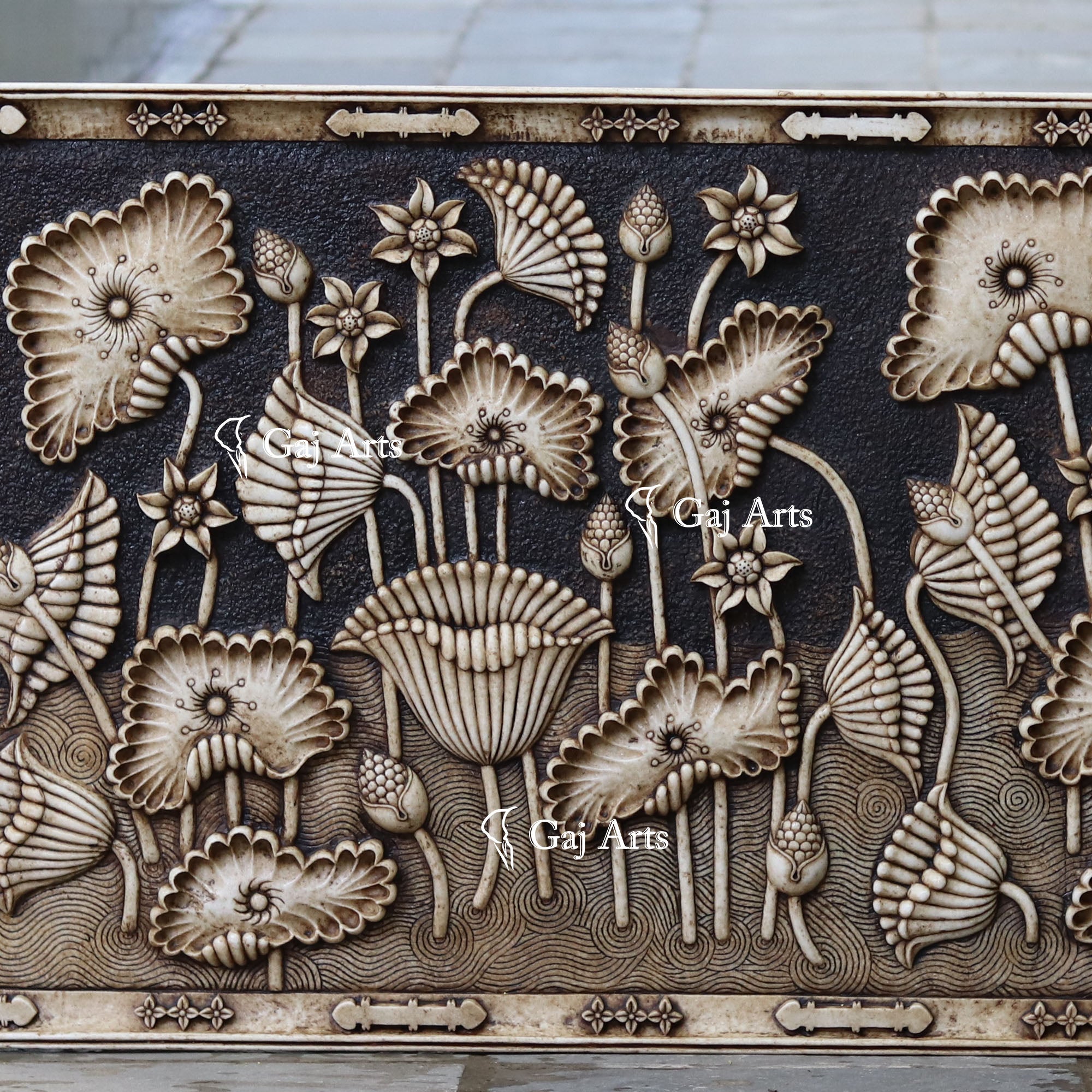 White Marble Hand-Carved Floral Wall Panel | 72 Inch