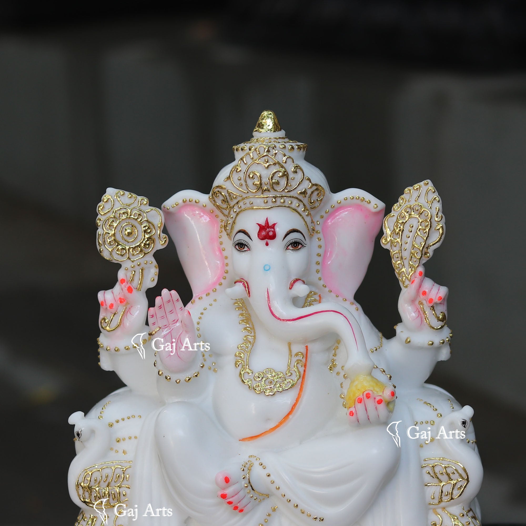 White Marble Ganesh Idol | 12 Inch