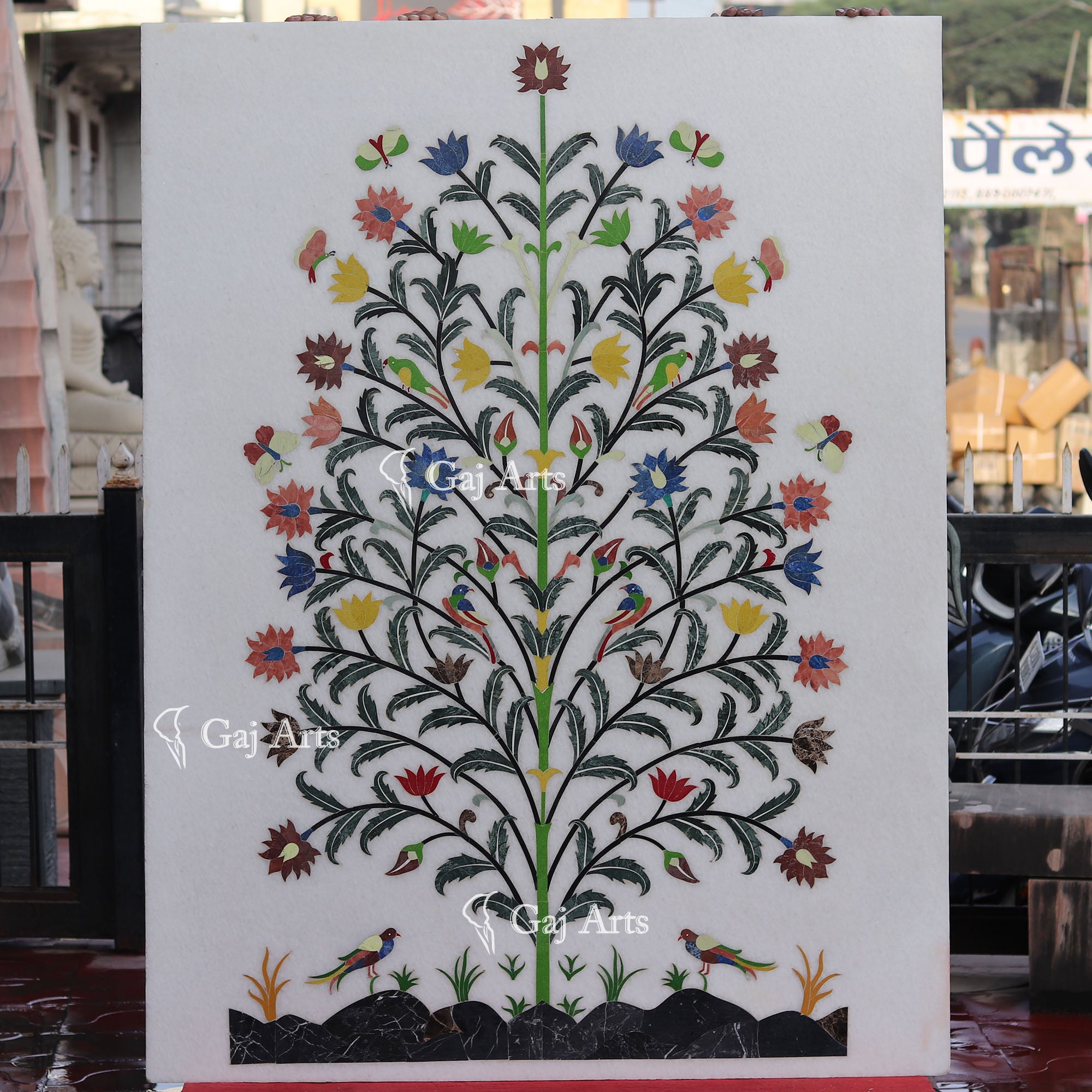 White Marble Inlay Table Top | 68 Inch