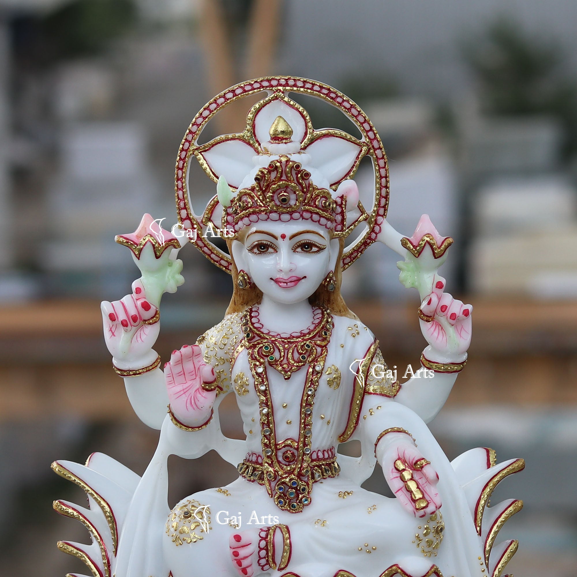 White Marble Ethiopia Lakshmi Idol 12 Inch