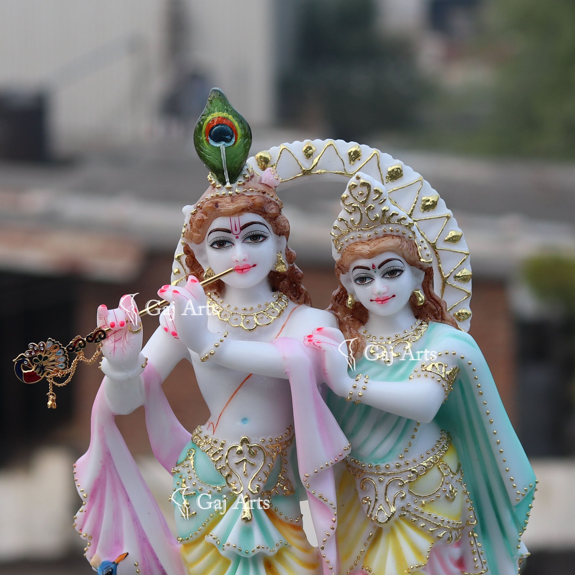 White Marble Ethiopia Radha Krishna Jodi Statue | 18 Inch