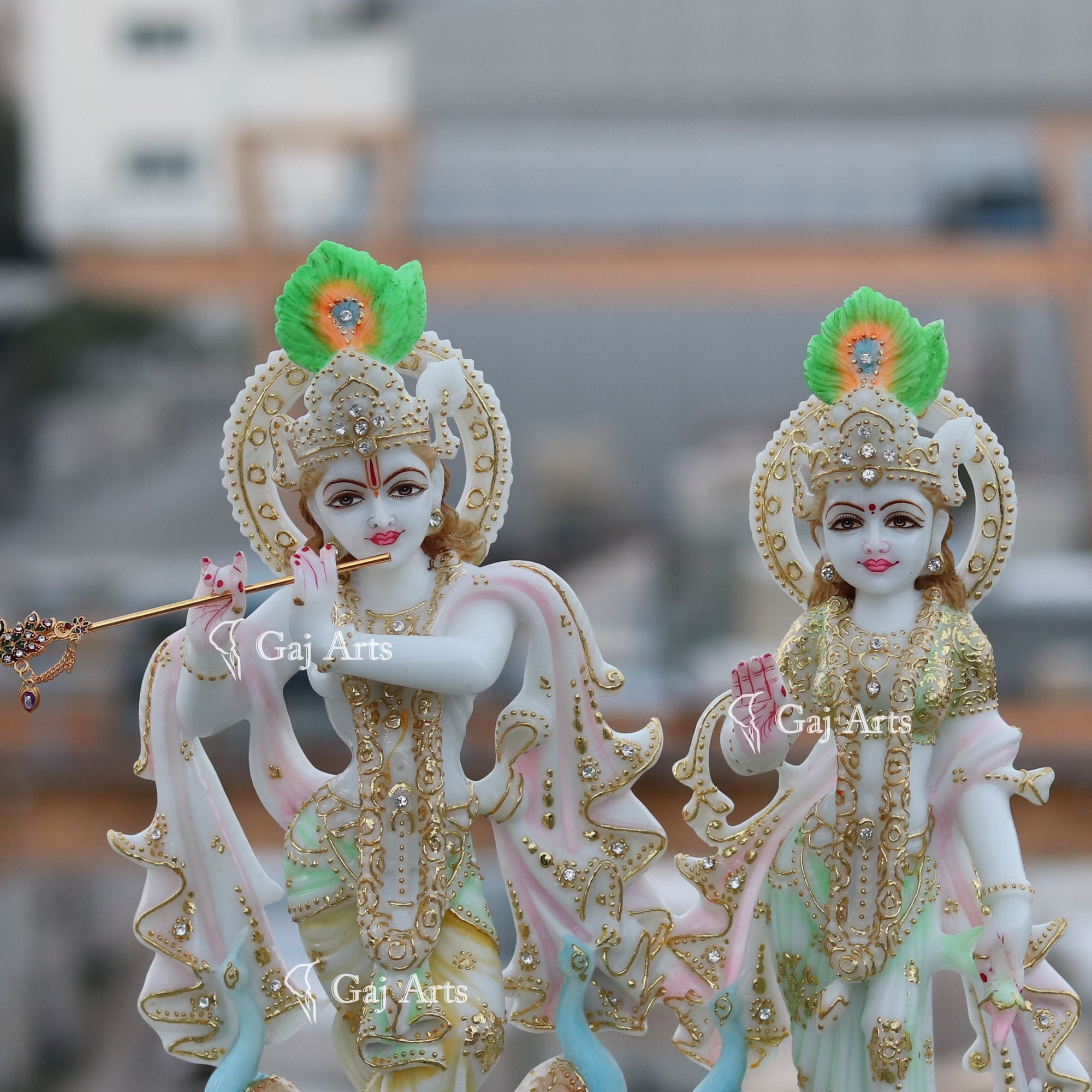 White Marble Ethiopia Radha Krishna Jodi Idol | 15 Inch