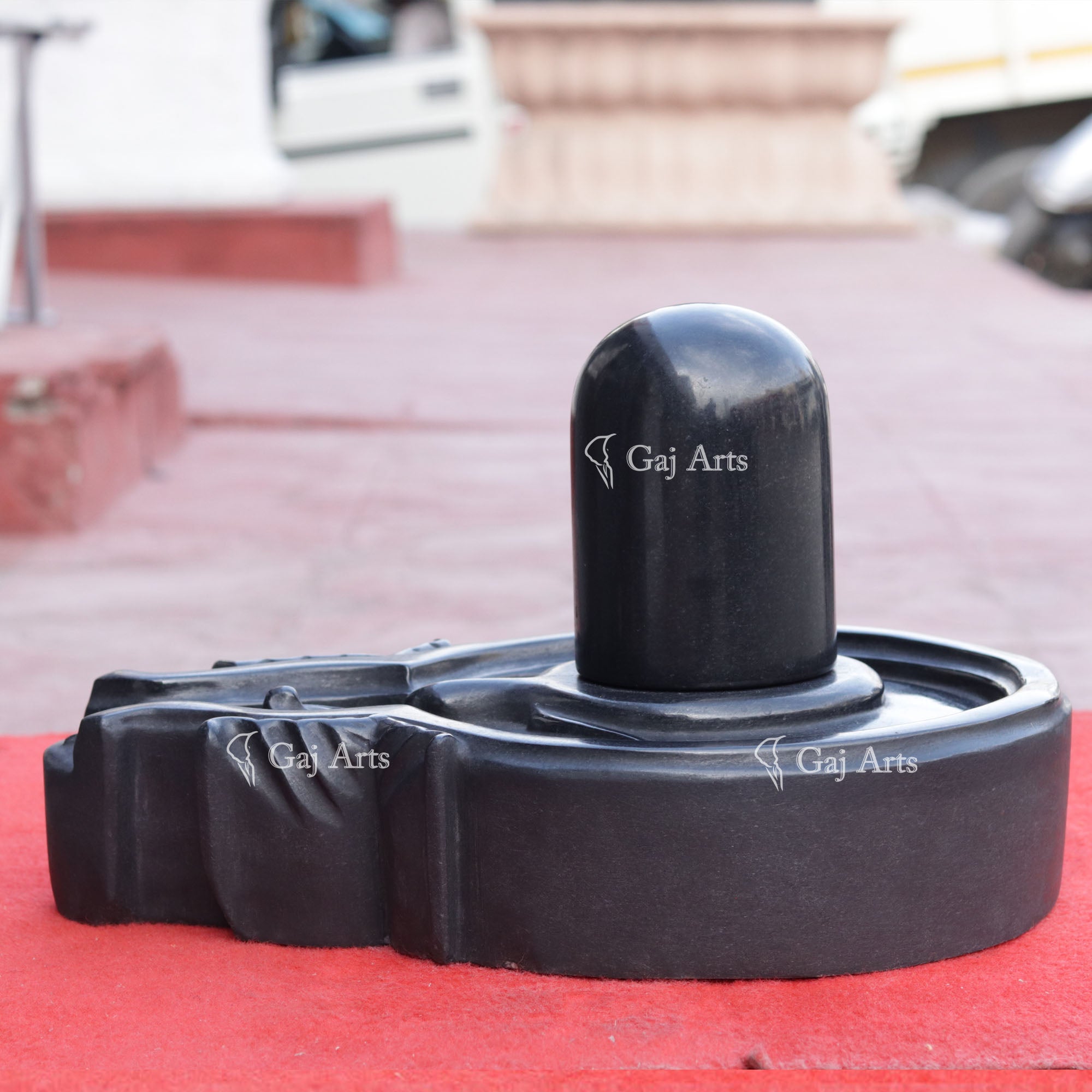 Jet Black Marble Shivling | 15 Inch