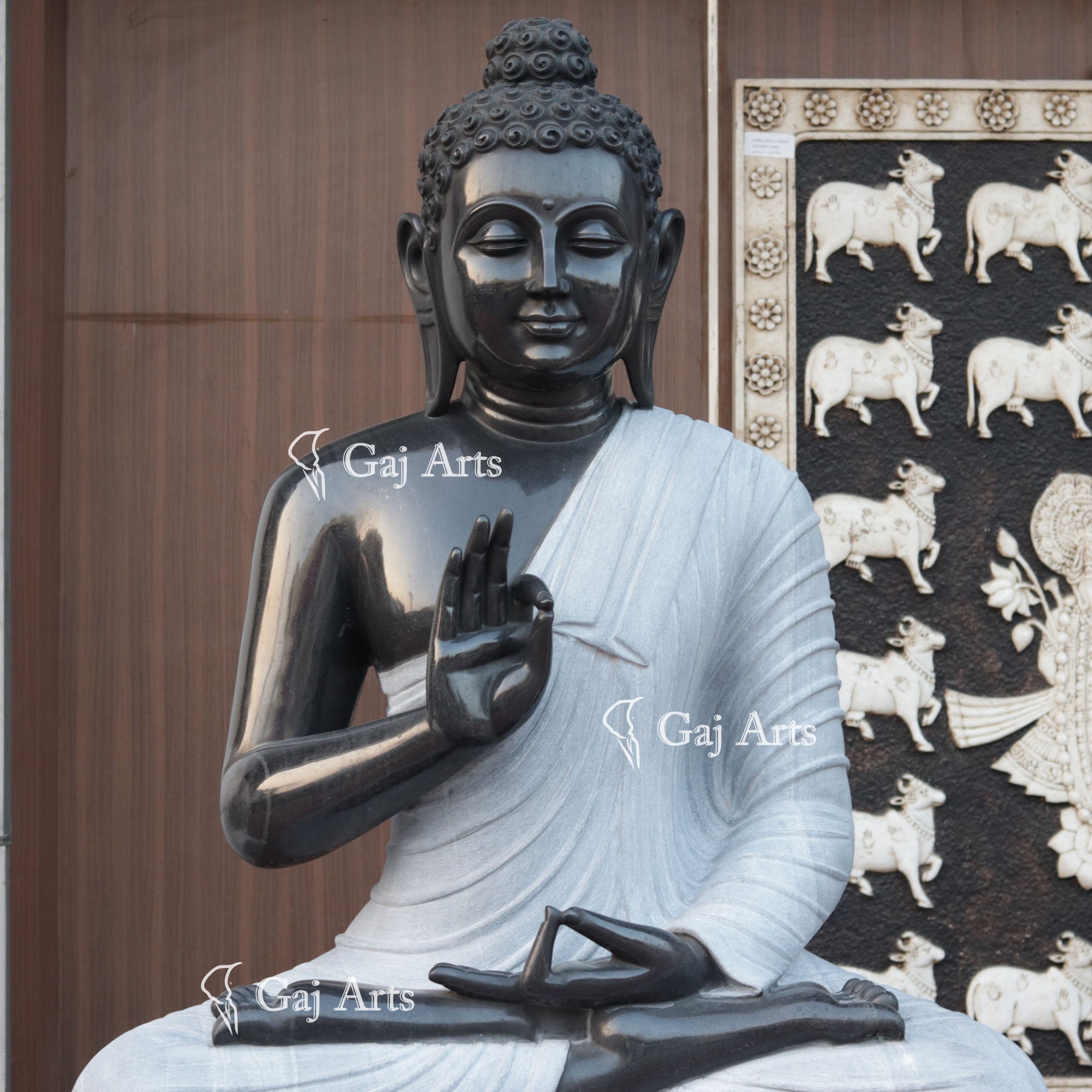 Black Marble Sitting Buddha Statue | 54 Inch