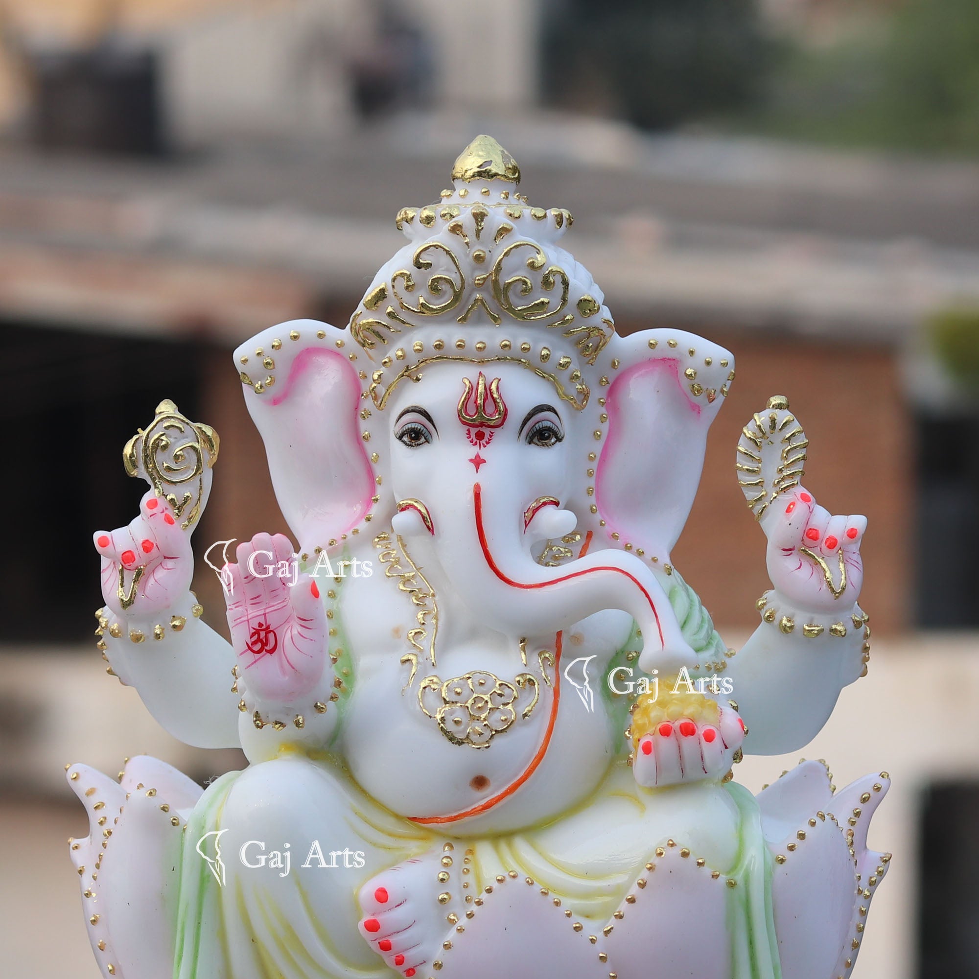 Marble Ganpati Idol on Lotus | 12 Inch