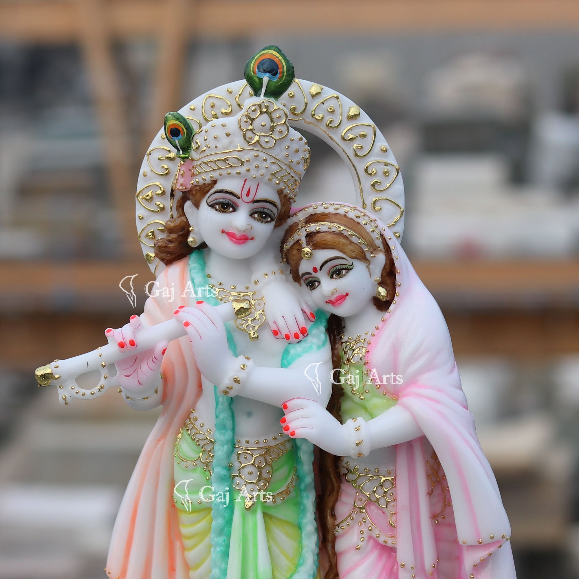 White Marble Ethiopia Radha Krishna Jodi Statue | 15 Inch