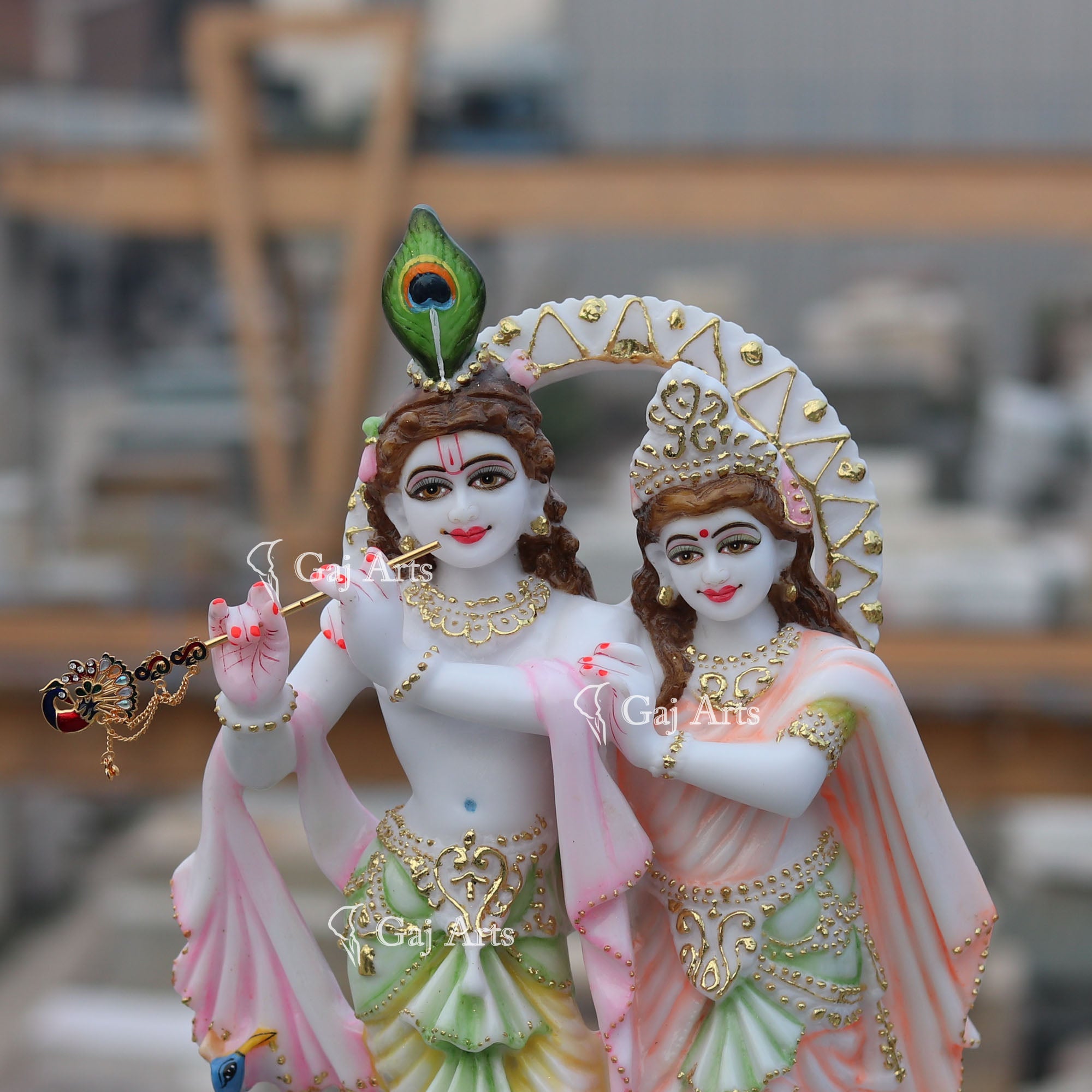 White Marble Ethiopia Radha Krishna Jodi Idol | 18 Inch