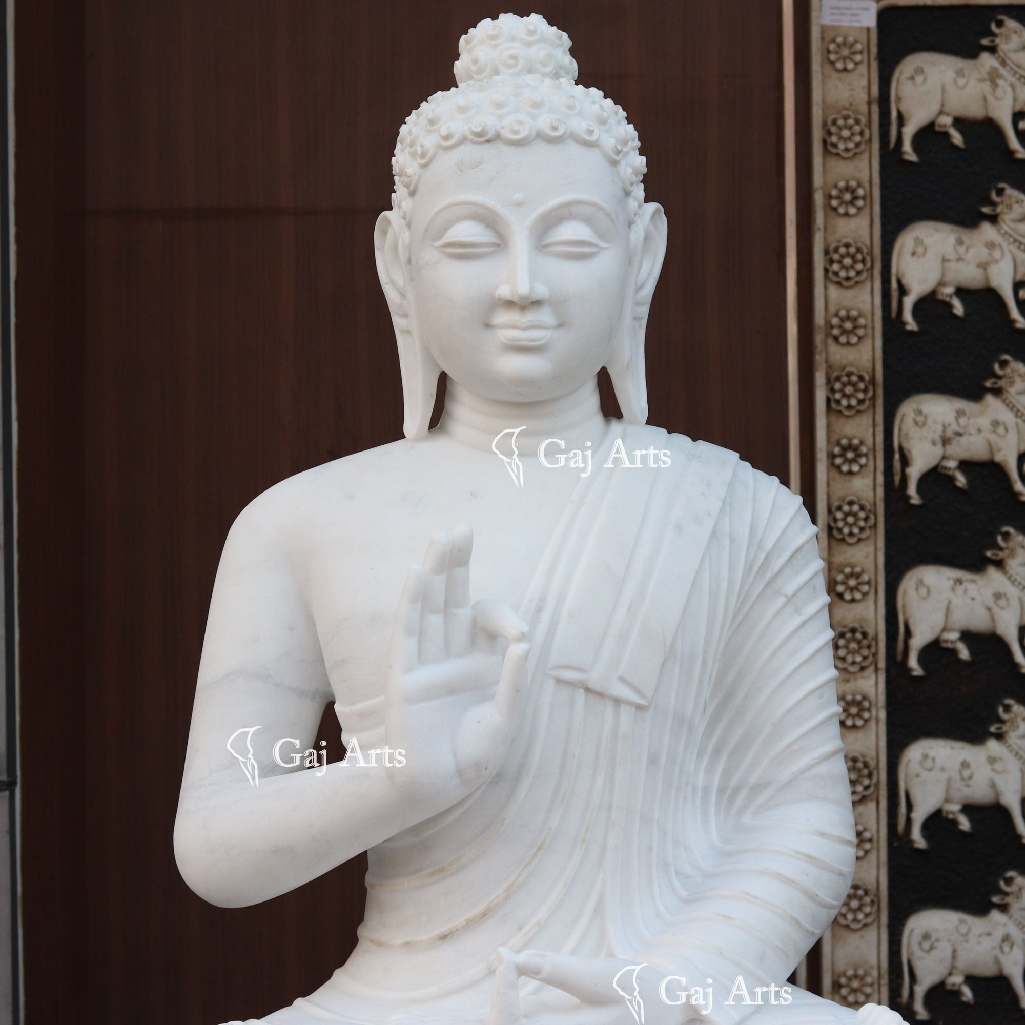 White Marble Sitting Buddha Statue | 48 Inch
