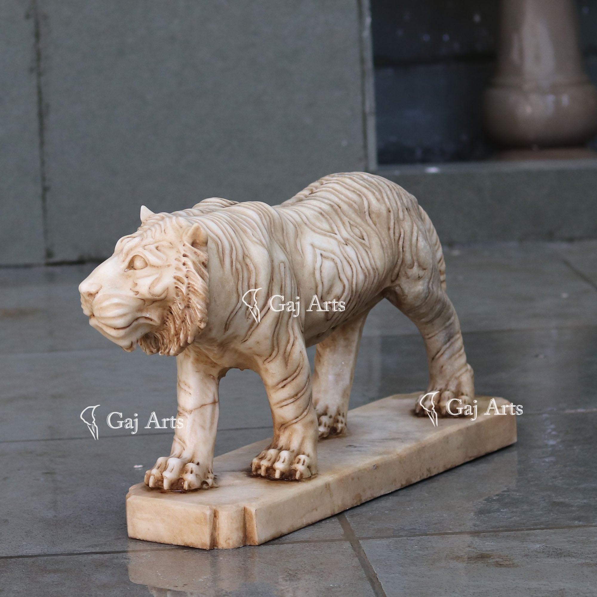 White Marble Tiger Sculpture | 24 Inch