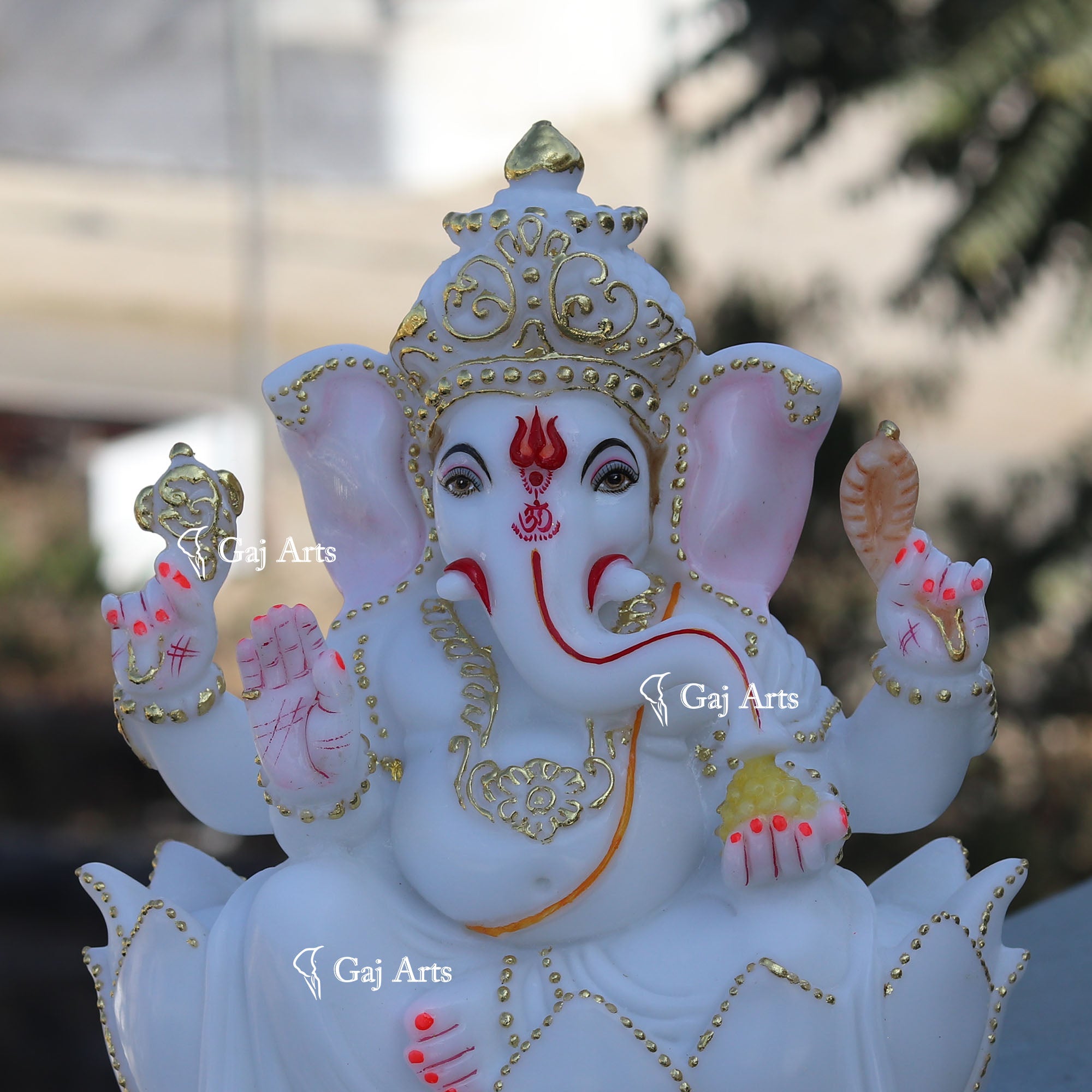 Marble Ganpati Idol on Lotus | 12 Inch