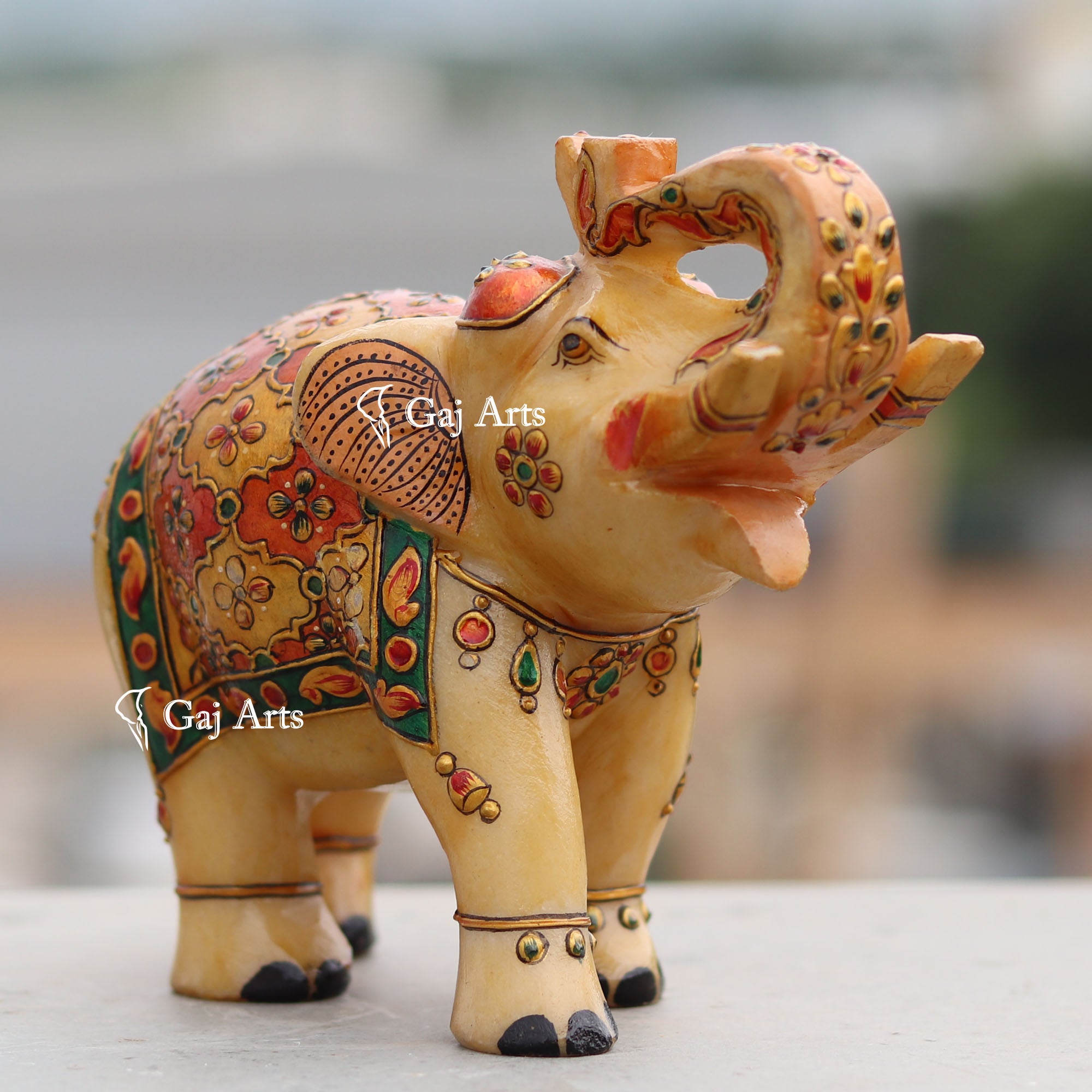 White Marble Antique Finish Elephant Statue | 7 Inch