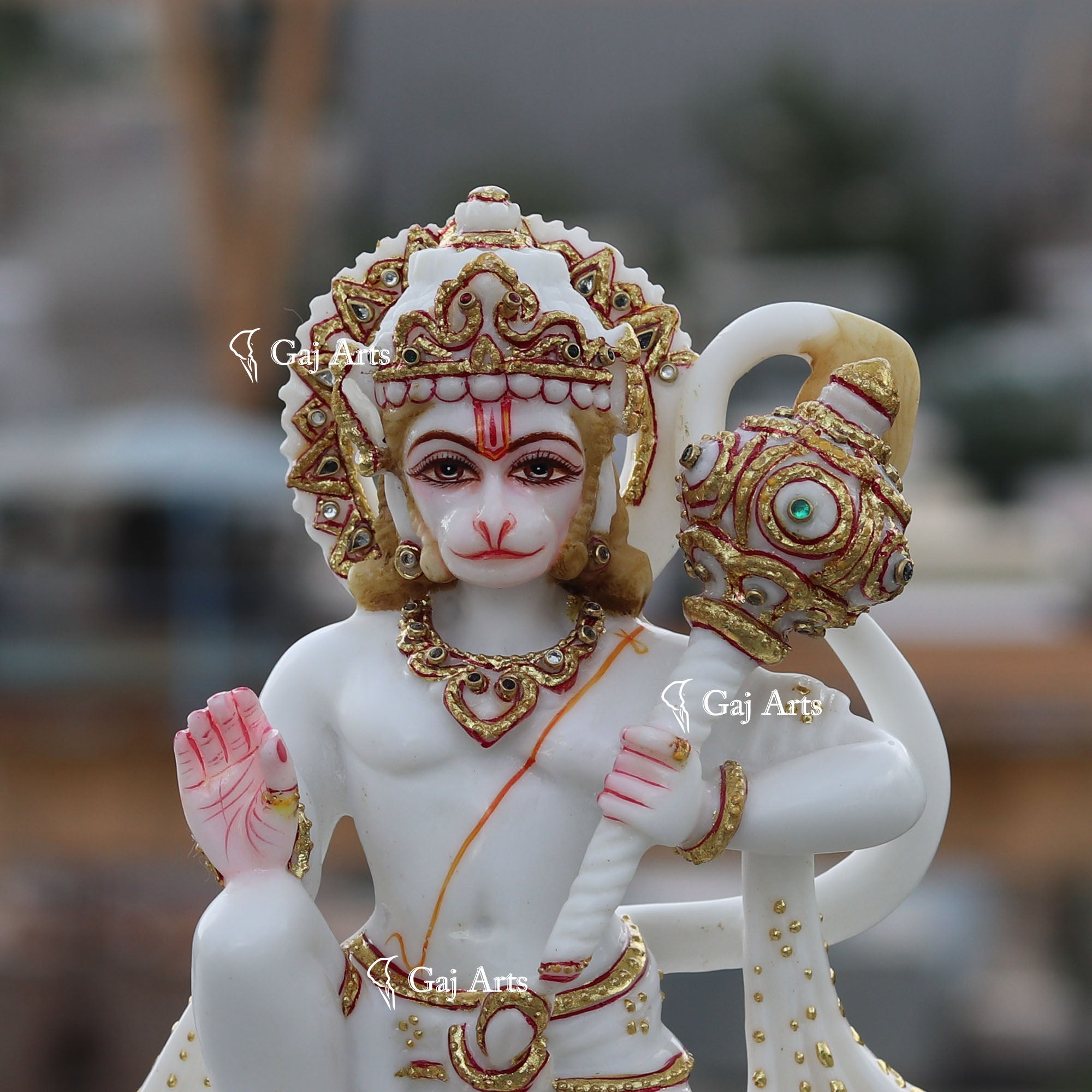 White Ethiopia Marble Hanuman Ji Idol | 9 Inch
