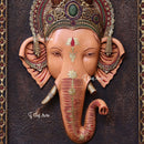White Antique Finish  Ganpati Face Wall Panel | 48 Inch
