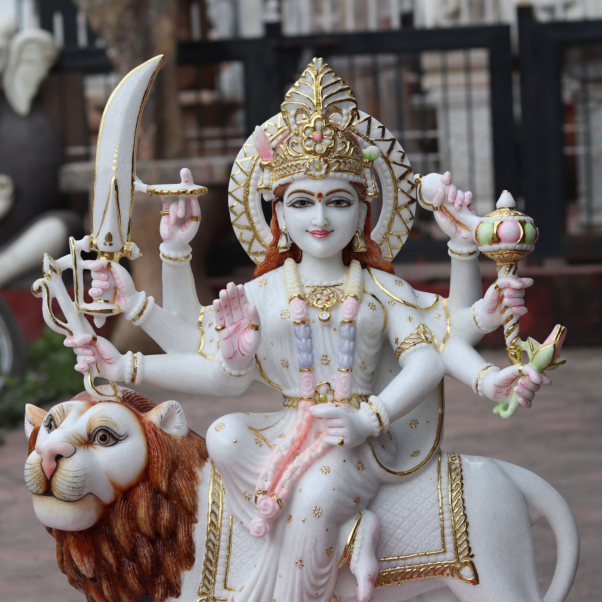 Makrana Marble Durga Mata Idol | 30 Inch