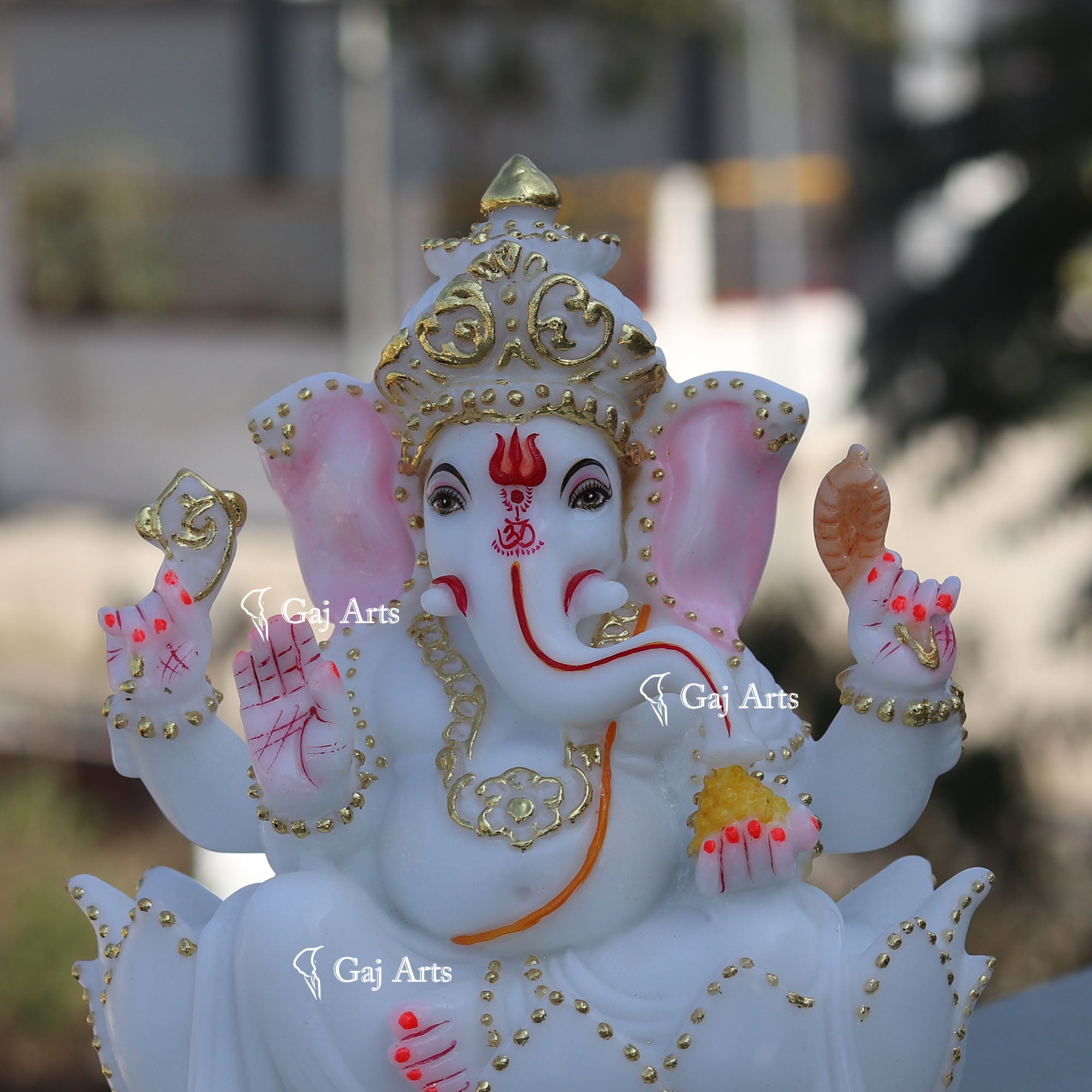 Marble Ganesh Idol on Lotus Base | 9 Inch
