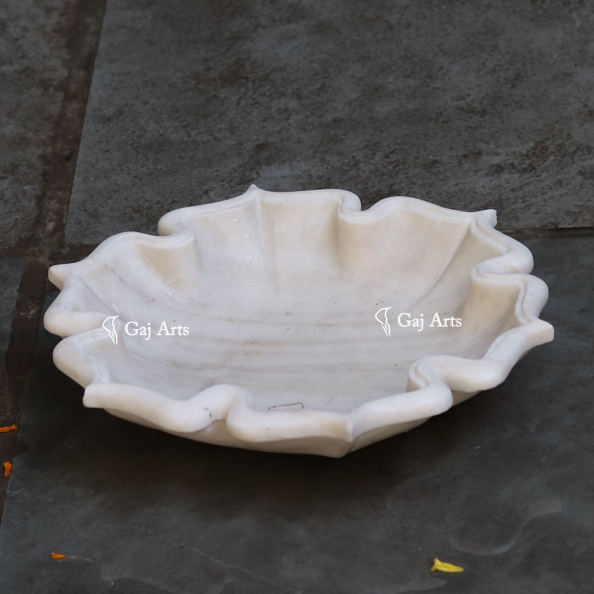 Rajasthan White Marble Lotus Flower Uruli | 15 Inch