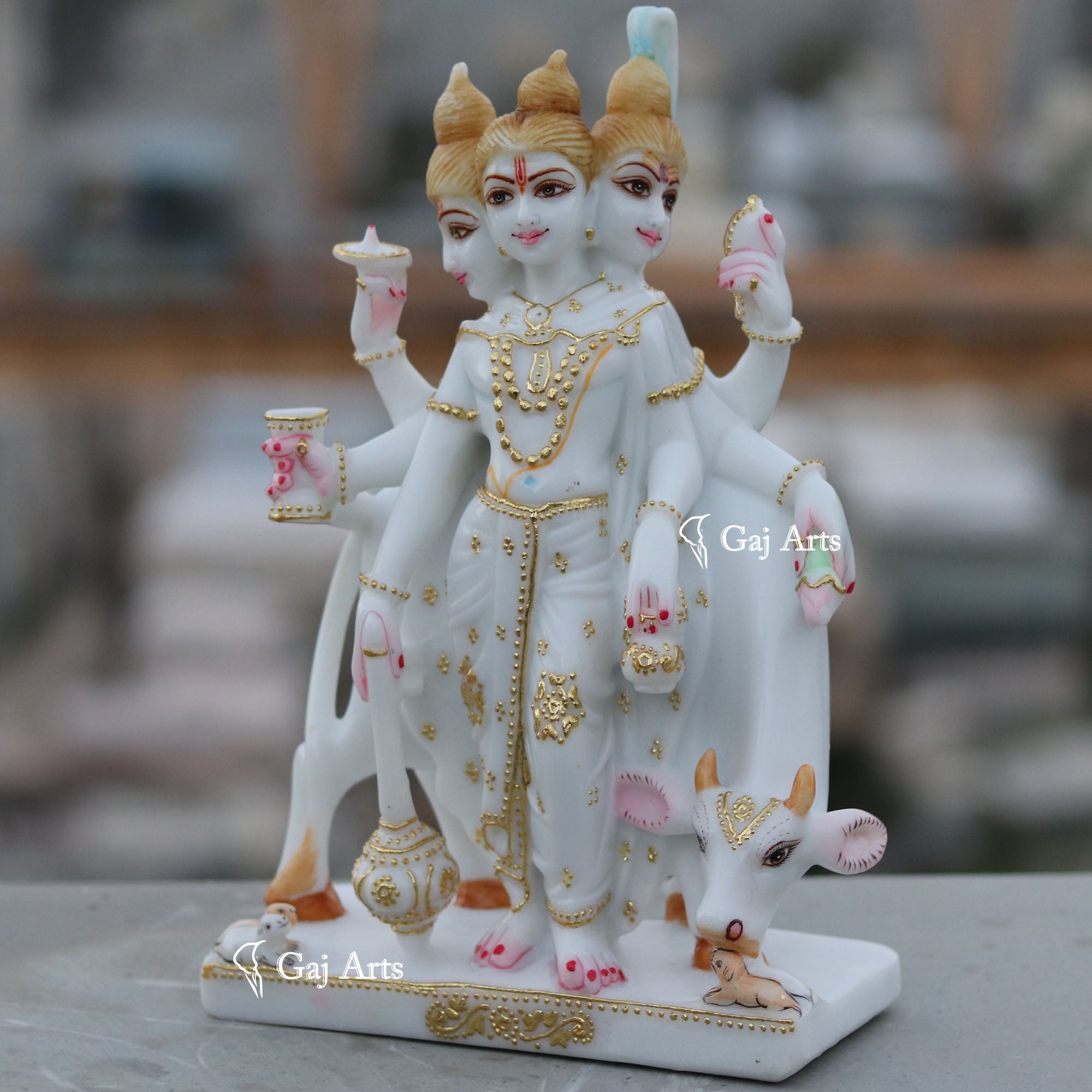 White Marble Ethiopia Dattatreya Idol | 12 Inch