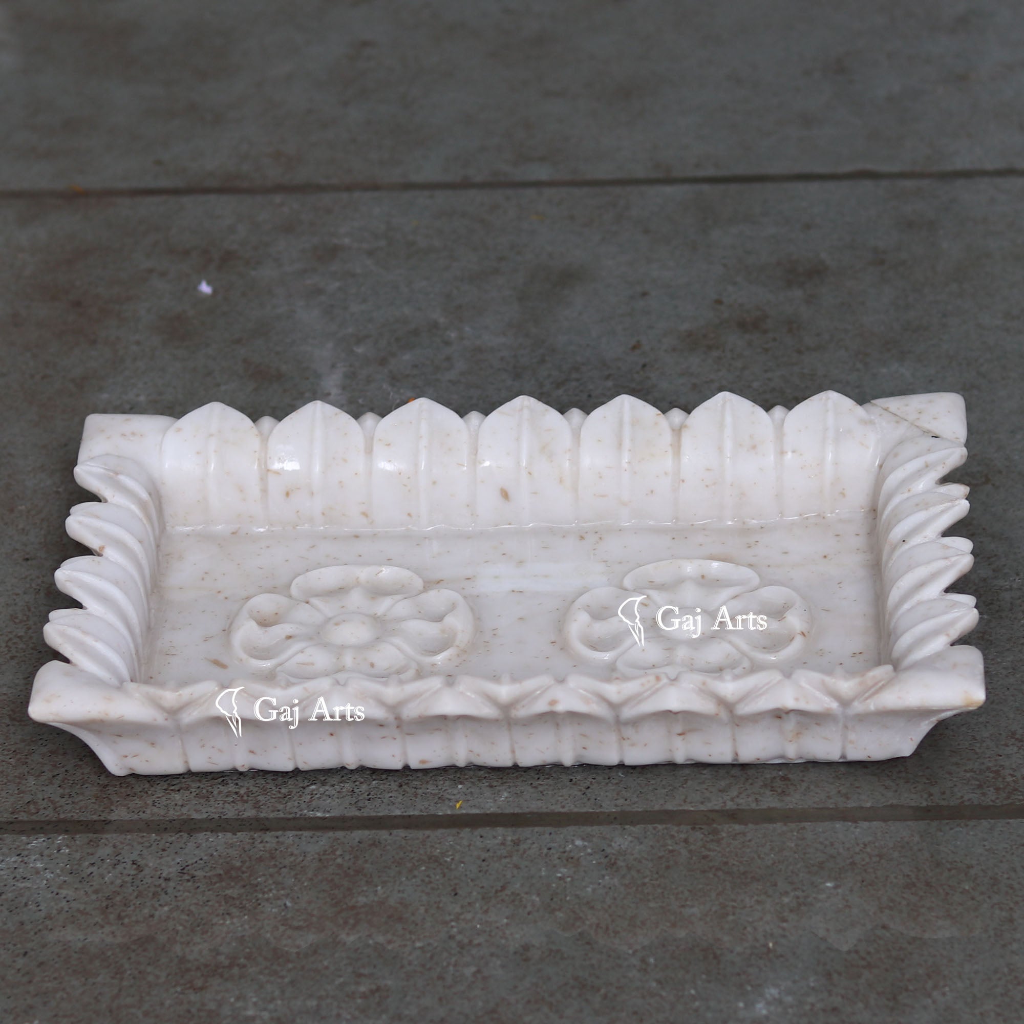 Rajasthan White Marble Flower Floater Uruli | 15 Inch