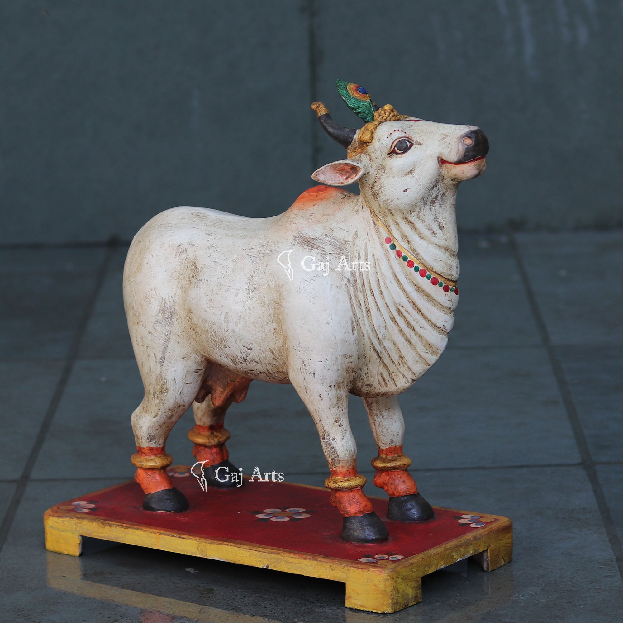 Natural Wooden Cow Statue | 18 Inch