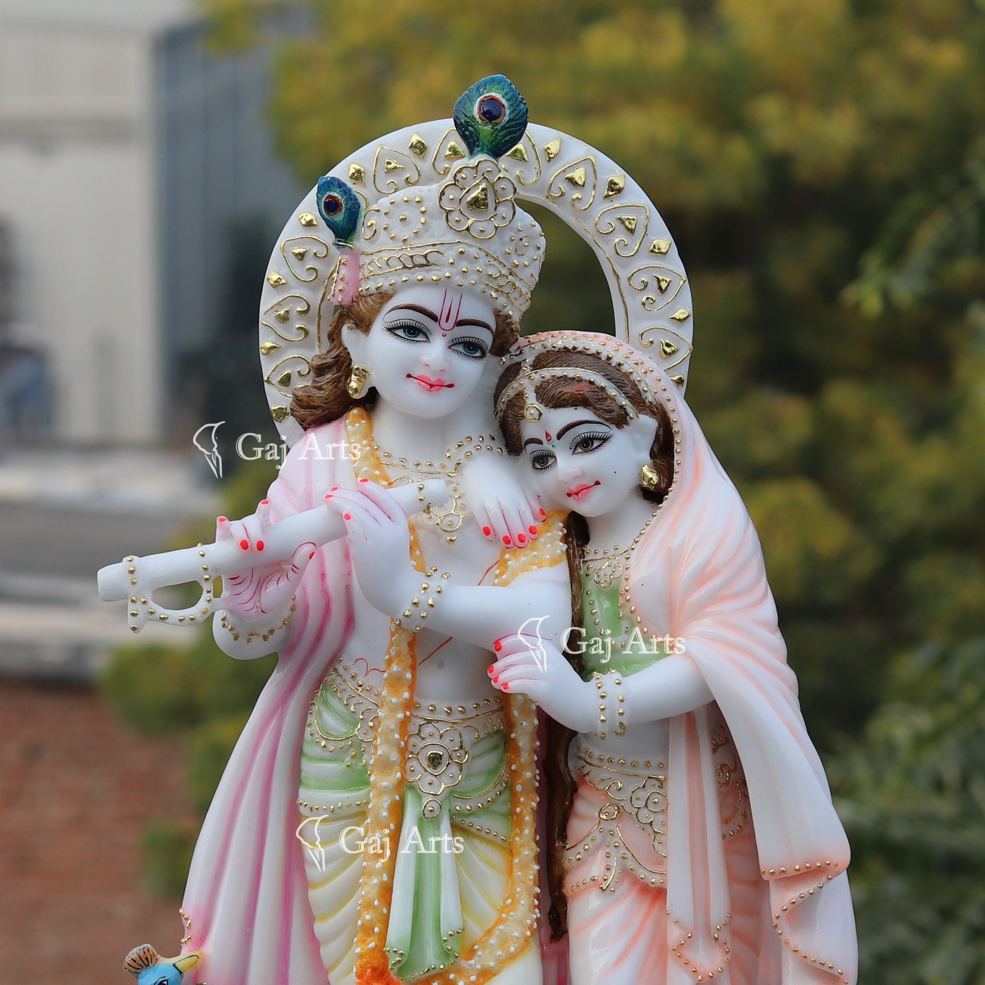White Marble Ethiopia Radha Krishna Jodi Statue | 24 Inch