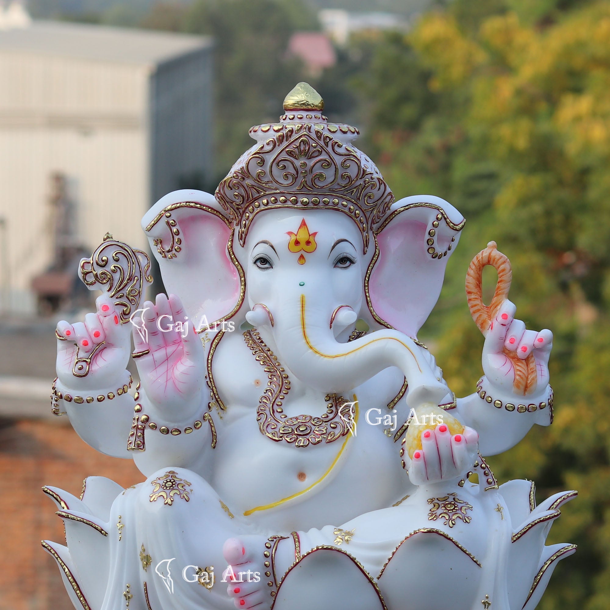 White Marble Ethiopia Ganesh Murti | 24 Inch