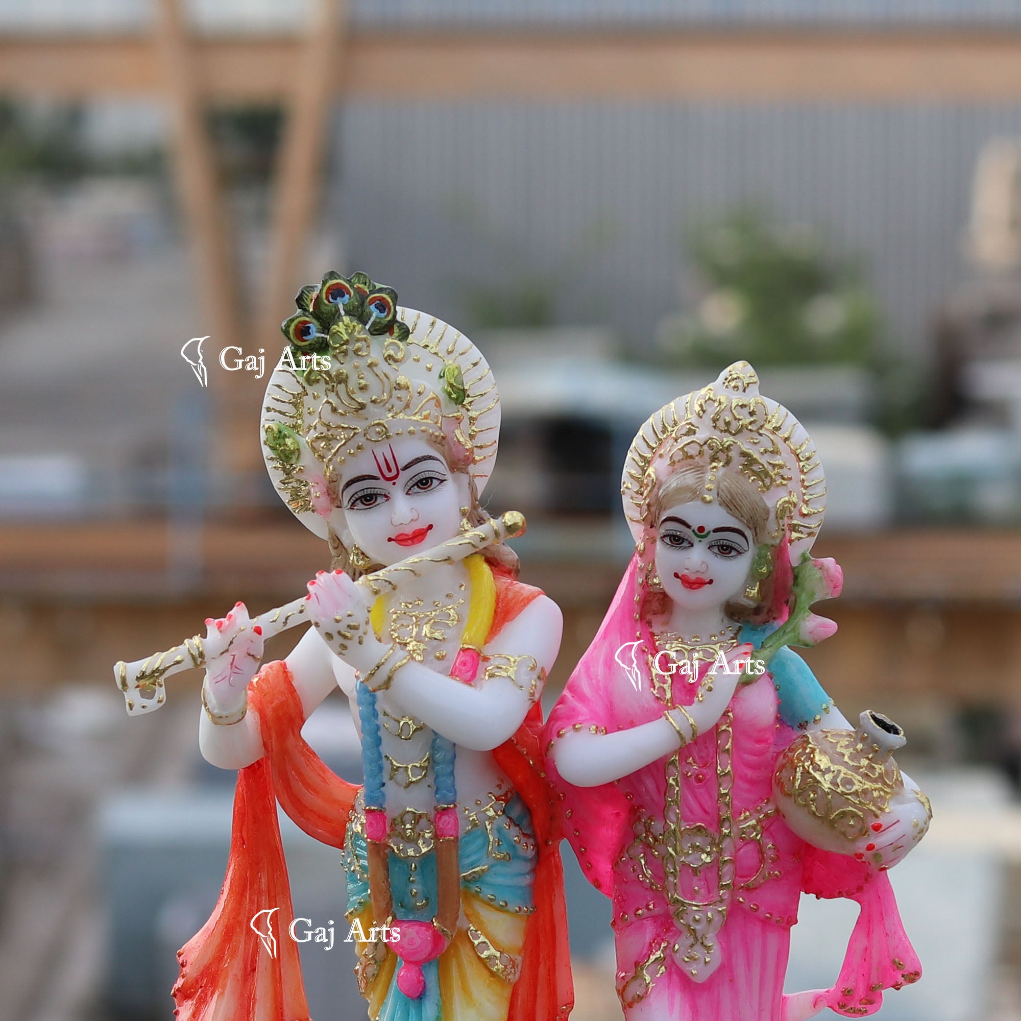 White Marble Ethiopia Radha Krishna Jodi Idol | 12 Inch