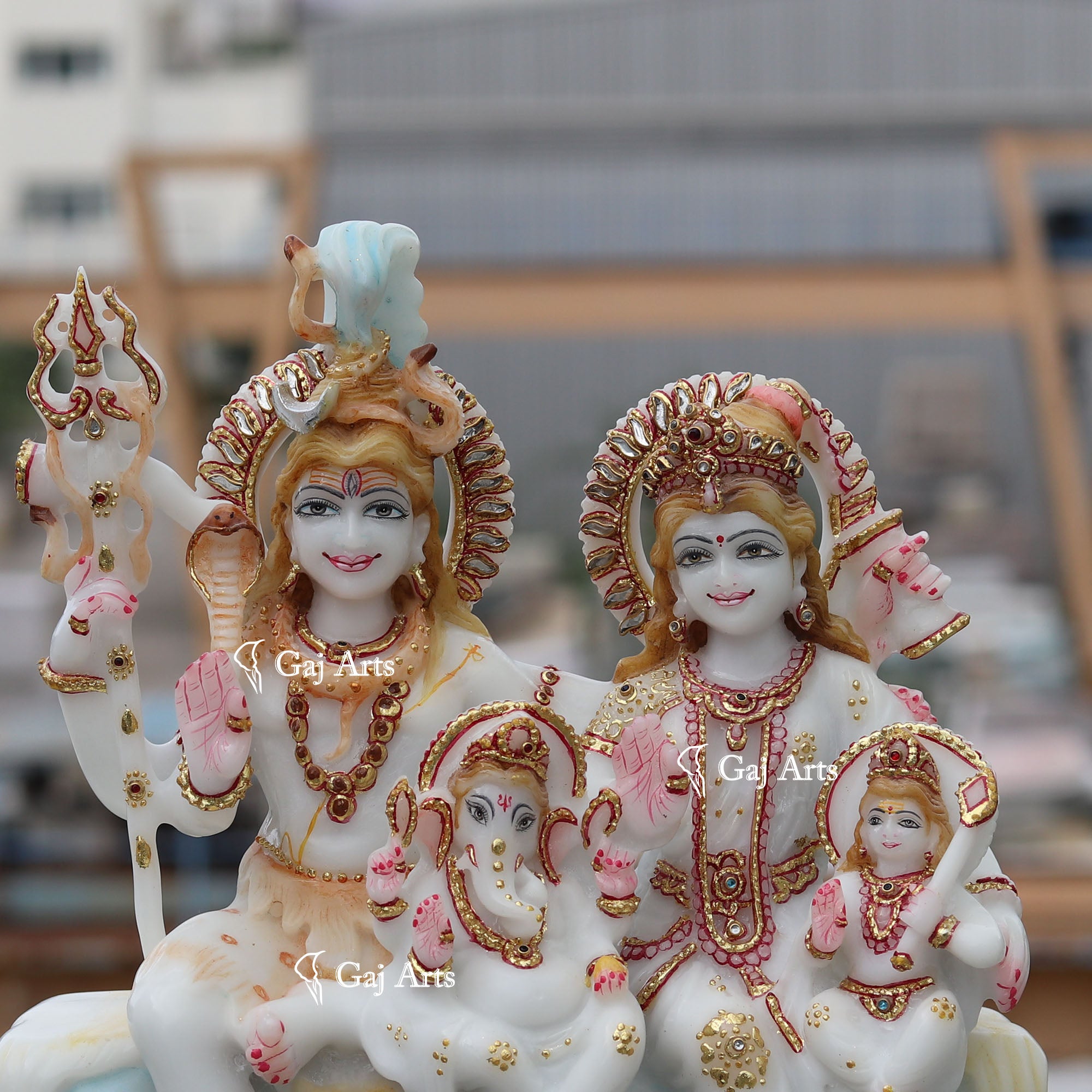 White Ethiopia Marble Shiv Parivar Statue | 12 Inch