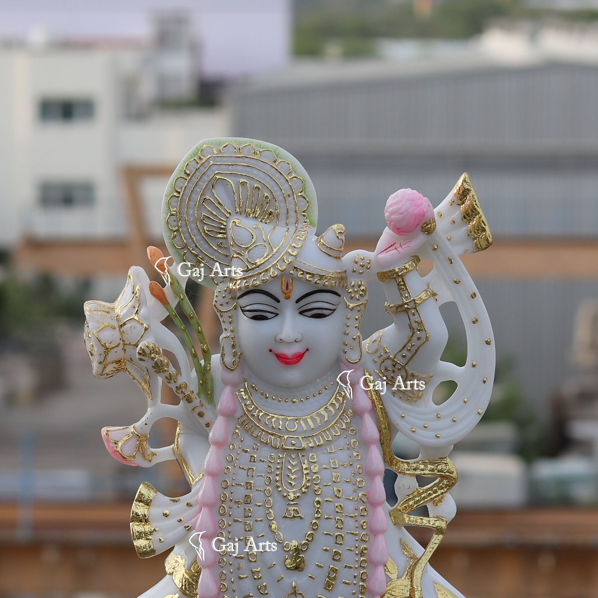 White Ethiopia Marble Shreenath Ji Statue | 15 Inch