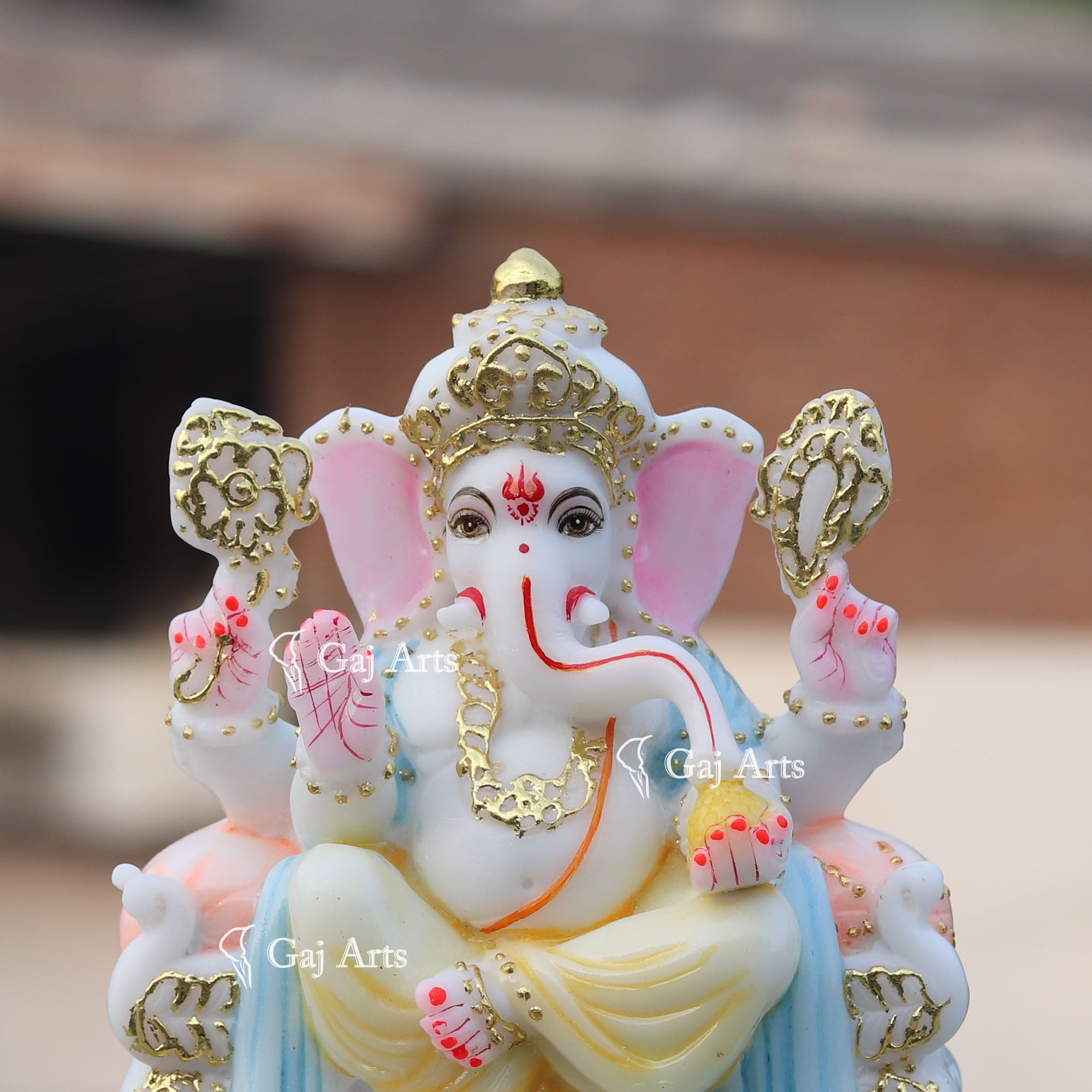 Hand Painted Marble Ganpati Idol | 7 Inch