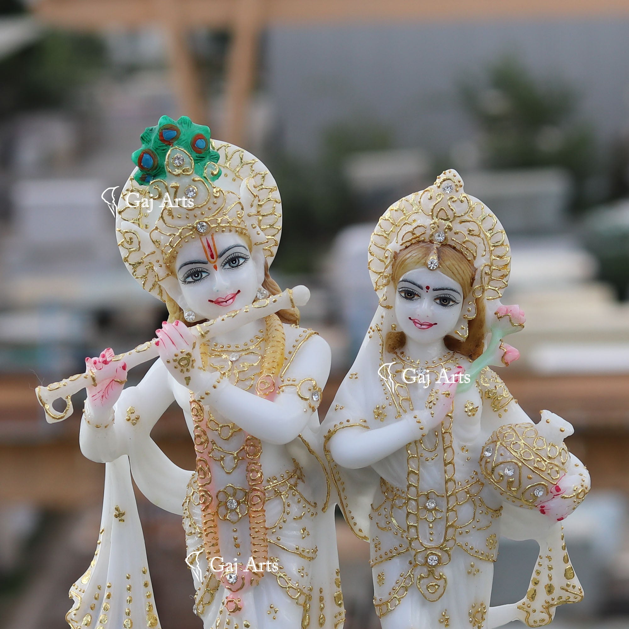 White Marble Ethiopia Radha Krishna Jodi Idol | 12 Inch