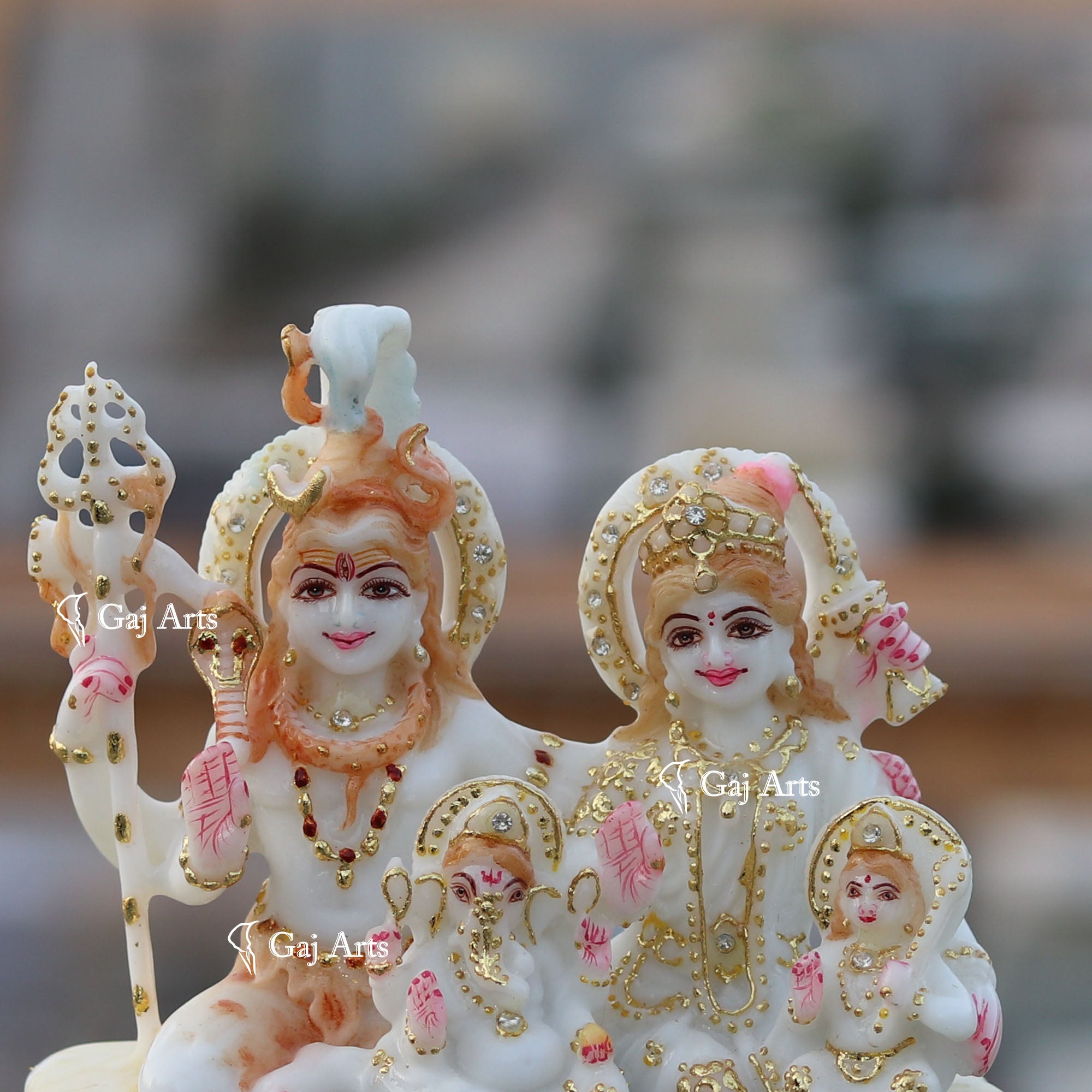 White Marble Shiv Parivar Idol | 7 Inch