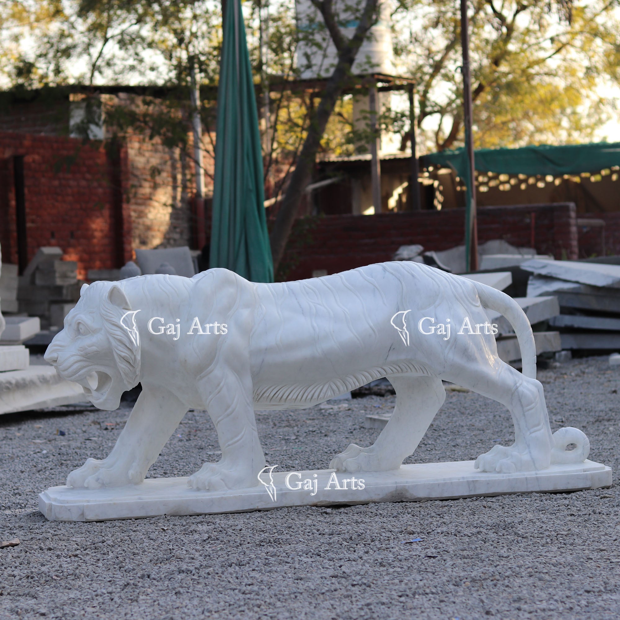 White Marble Tiger Sculpture | 68 Inch